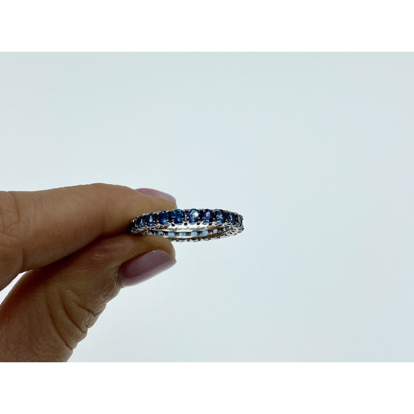 925 STERLING SILVER AQUAMARINES BAND RING SIZE 10.5