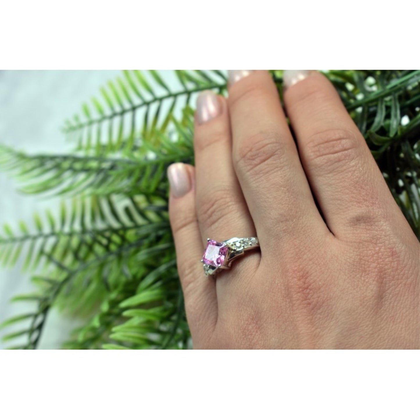 925 STERLING SILVER PINK & WHITE CZ RING SIZE 6