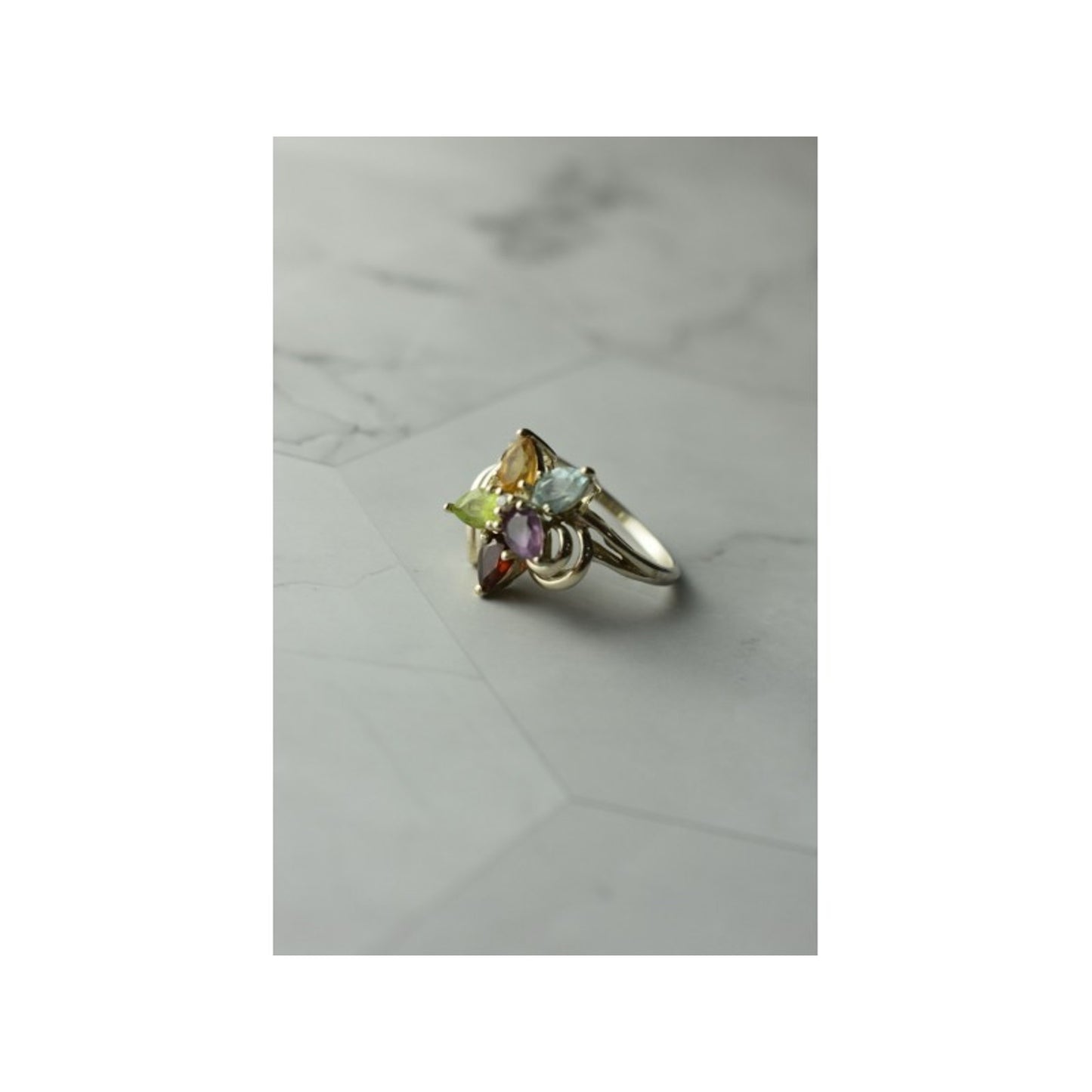925 STERLING SILVER MULTI GEMSTONES "FLOWER" RING SIZE 8