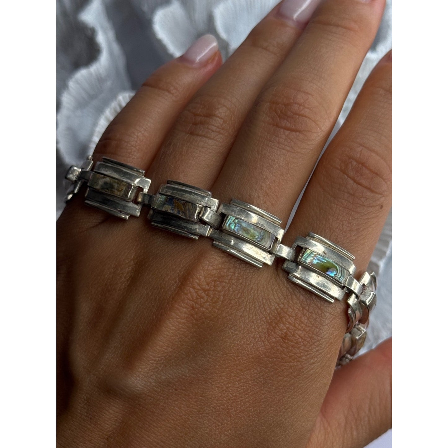 VINTAGE 925 STERLING SILVER ABALONE BRACELET LENGTH 6.5