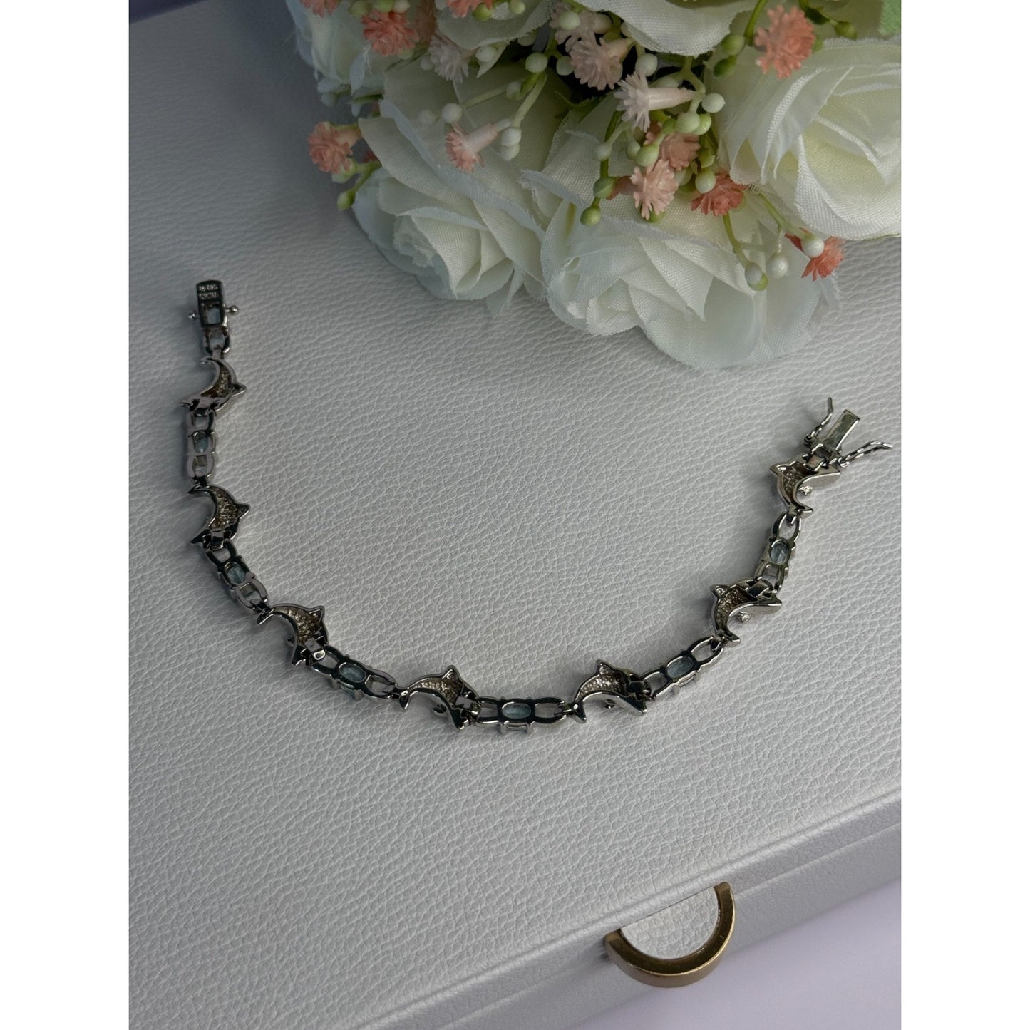 925 STERLING SILVER TOPAZ DOLPHIN BRACELET LENGTH 7.5