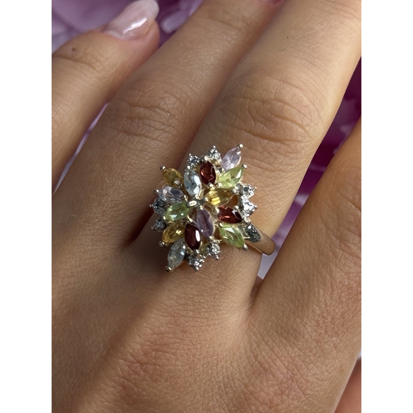 925 STERLING SILVER AMETHYST PERIDOT GARNET TOPAZ CITRINE RING SIZE 8