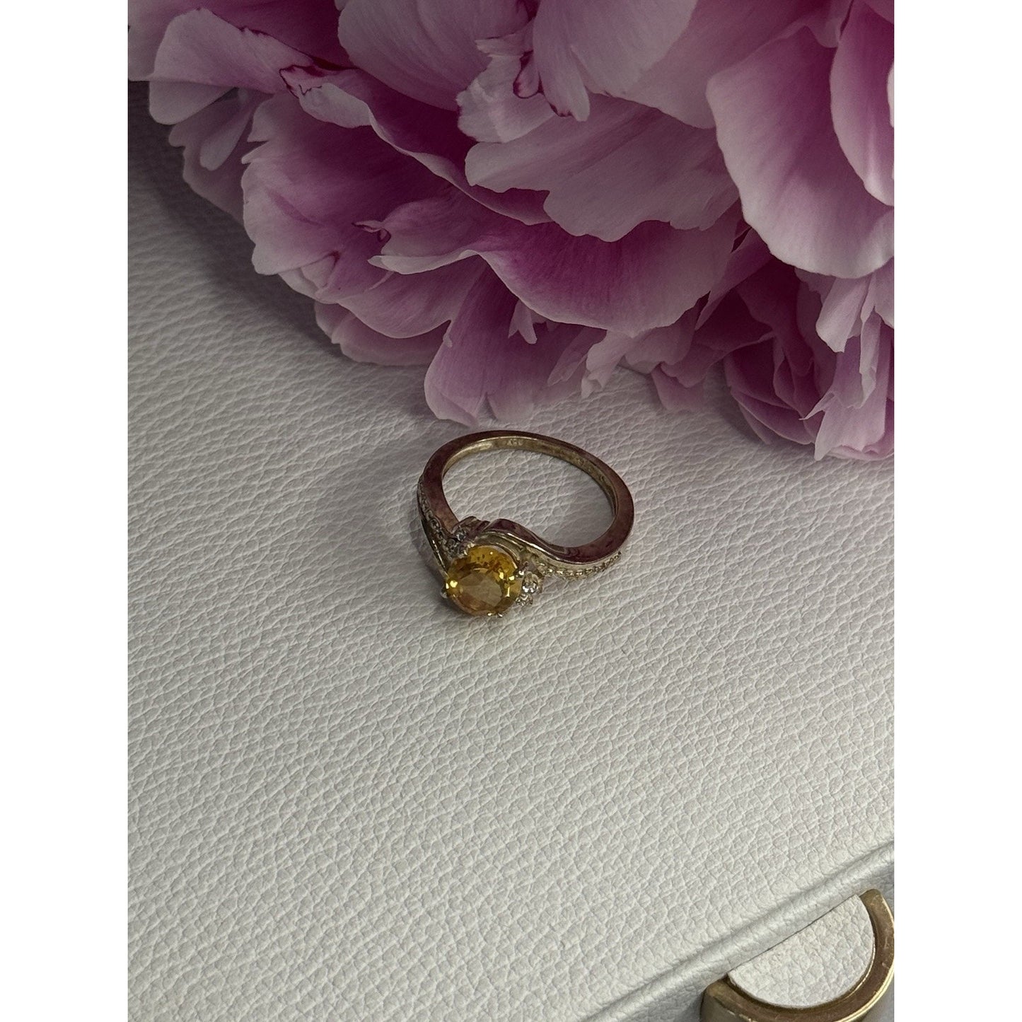 925 STERLING SILVER CITRINE & BERYL RING SIZE 7