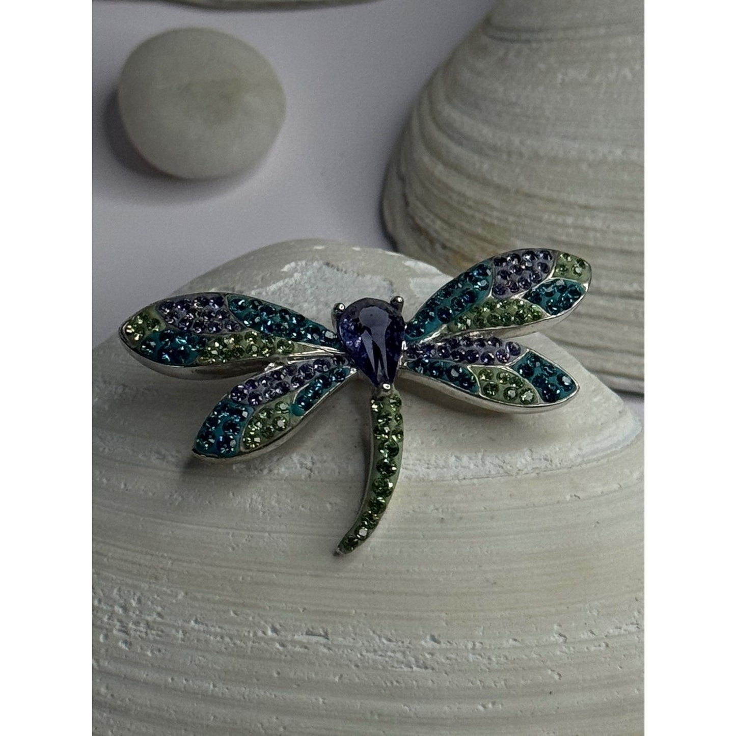 925 Sterling Silver Dragonfly Amethyst & Cz Pendant Length 1 inch