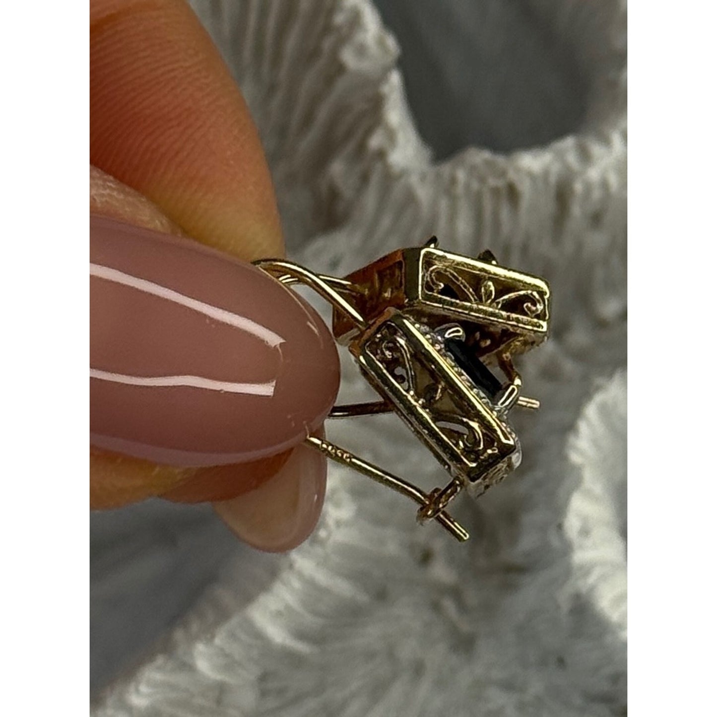 925 Sterling Silver Gold Plated Sapphire Earrings Length 0.70 inch