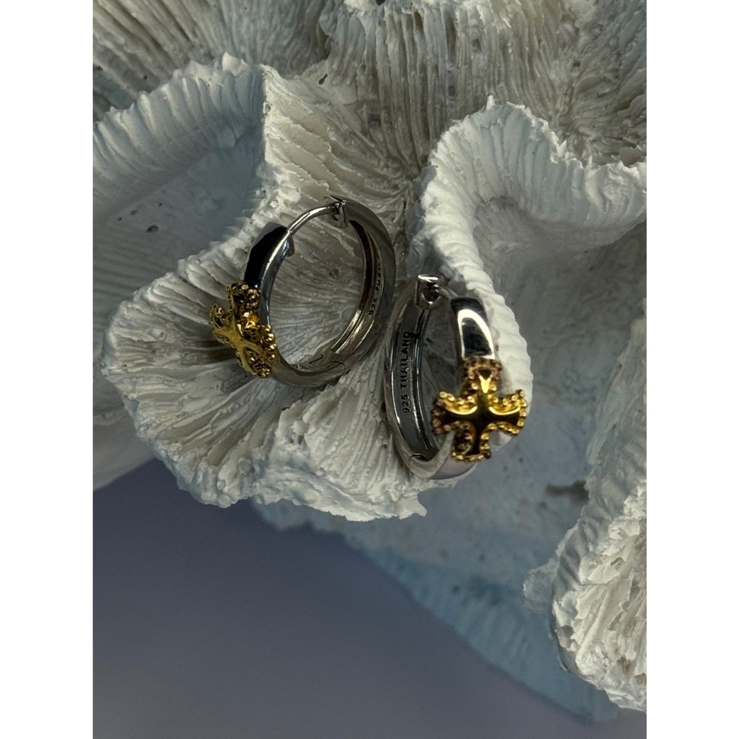 925 STERLING SILVER GOLD PLATED CROSS EARRINGS LENGTH 0.75 INCH