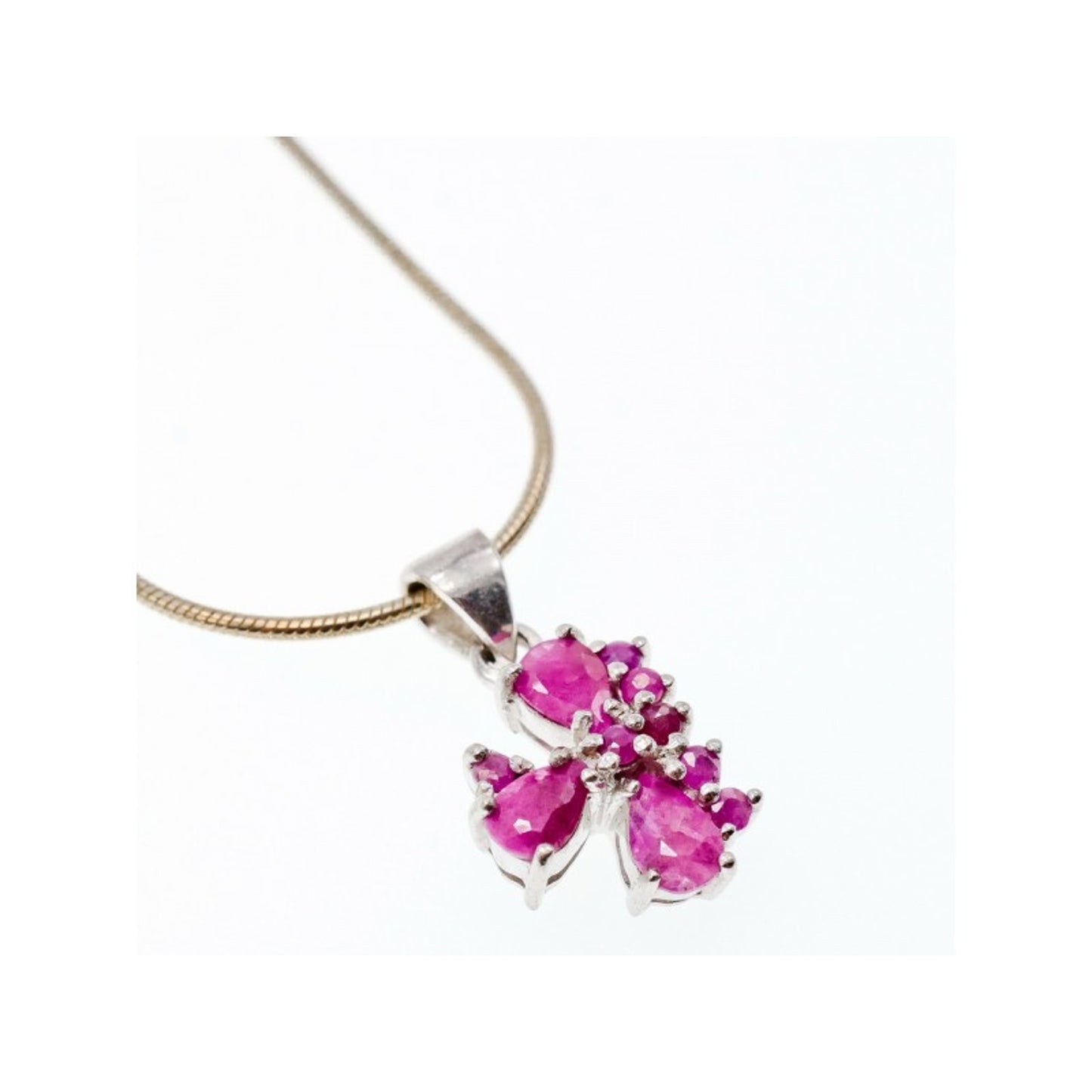 925 Sterling Silver Pink Spinel Chain with Pendant Italy