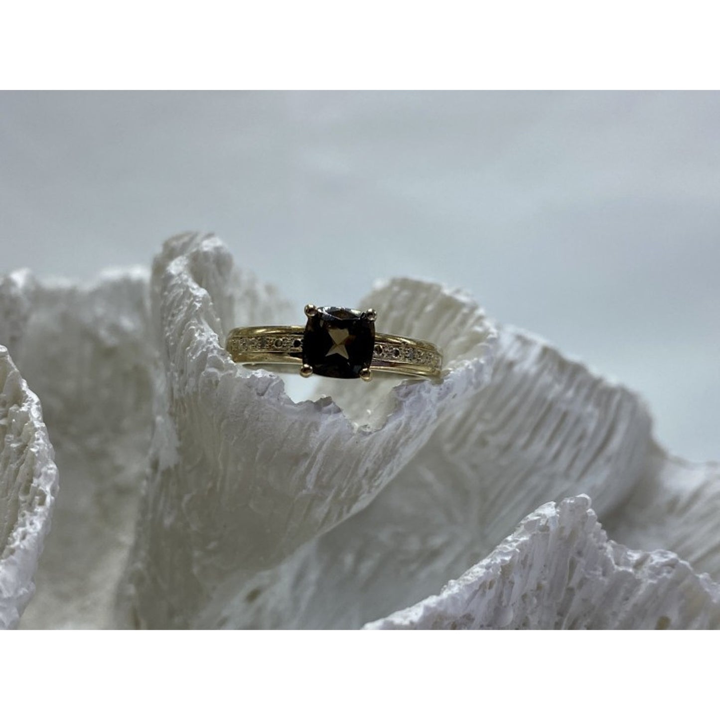 925 STERLING SILVER HESSONITE & DIAMONDS RING SIZE 7
