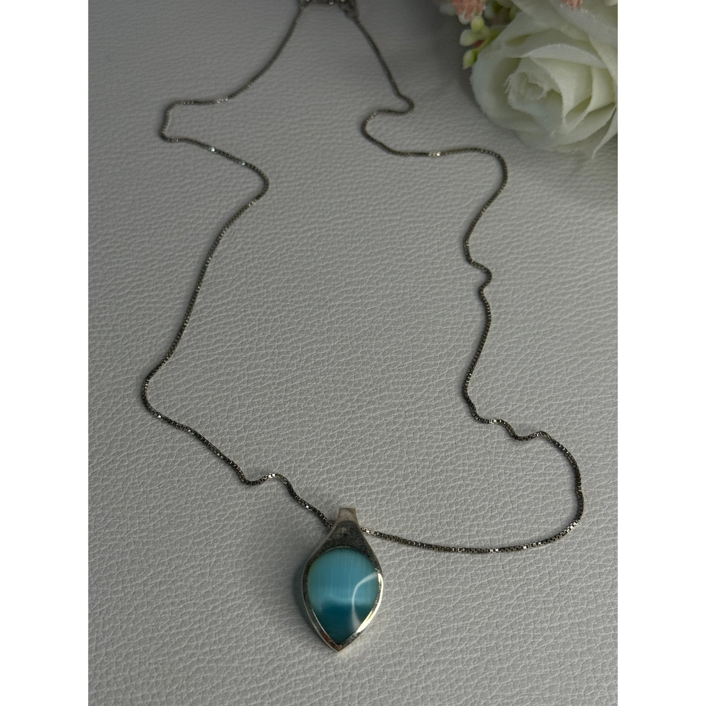 925 STERLING SILVER LARIMAR NECKLACE LENGTH 18 INCH