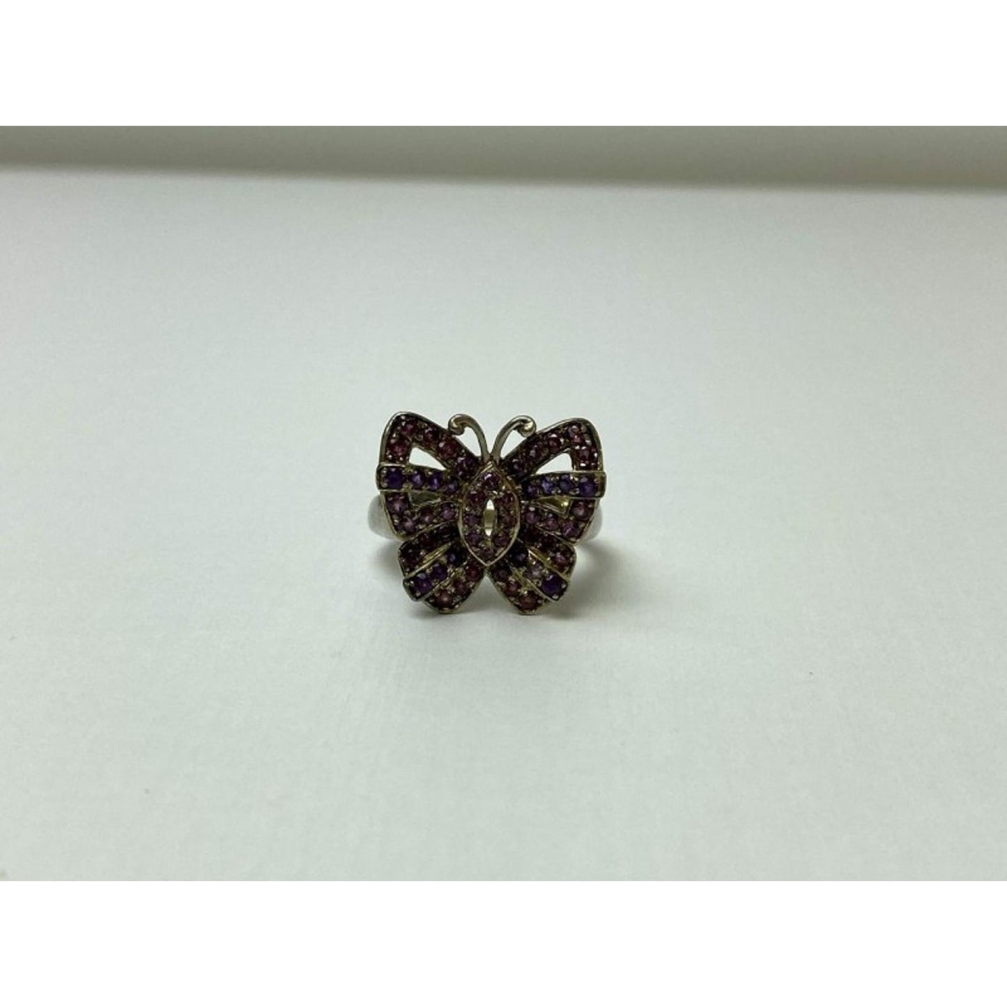 925 STERLING SILVER IOLITE & PINK TOPAZ "BUTTERFLY" RING SIZE 8