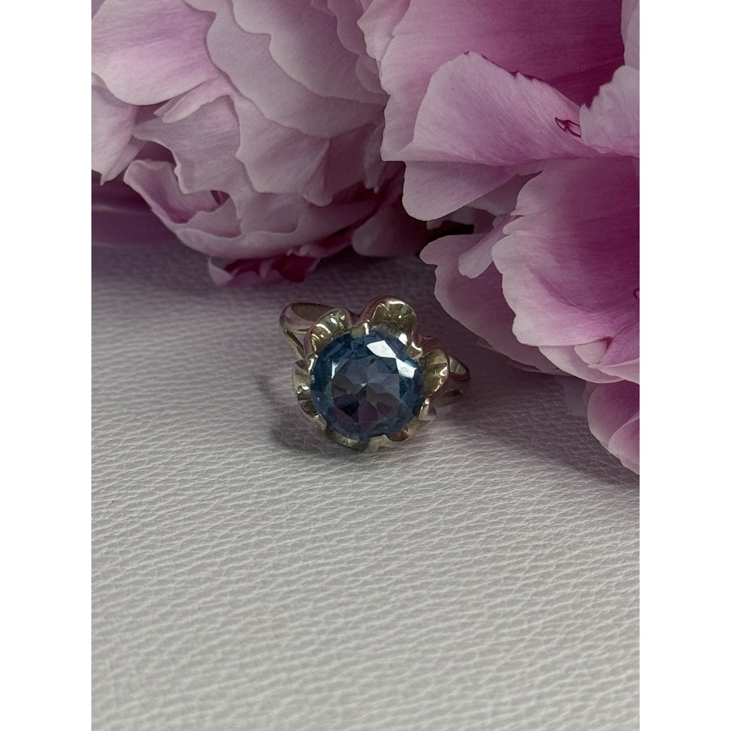925 STERLING SILVER AQUAMARINE FLOWER RING SIZE 6