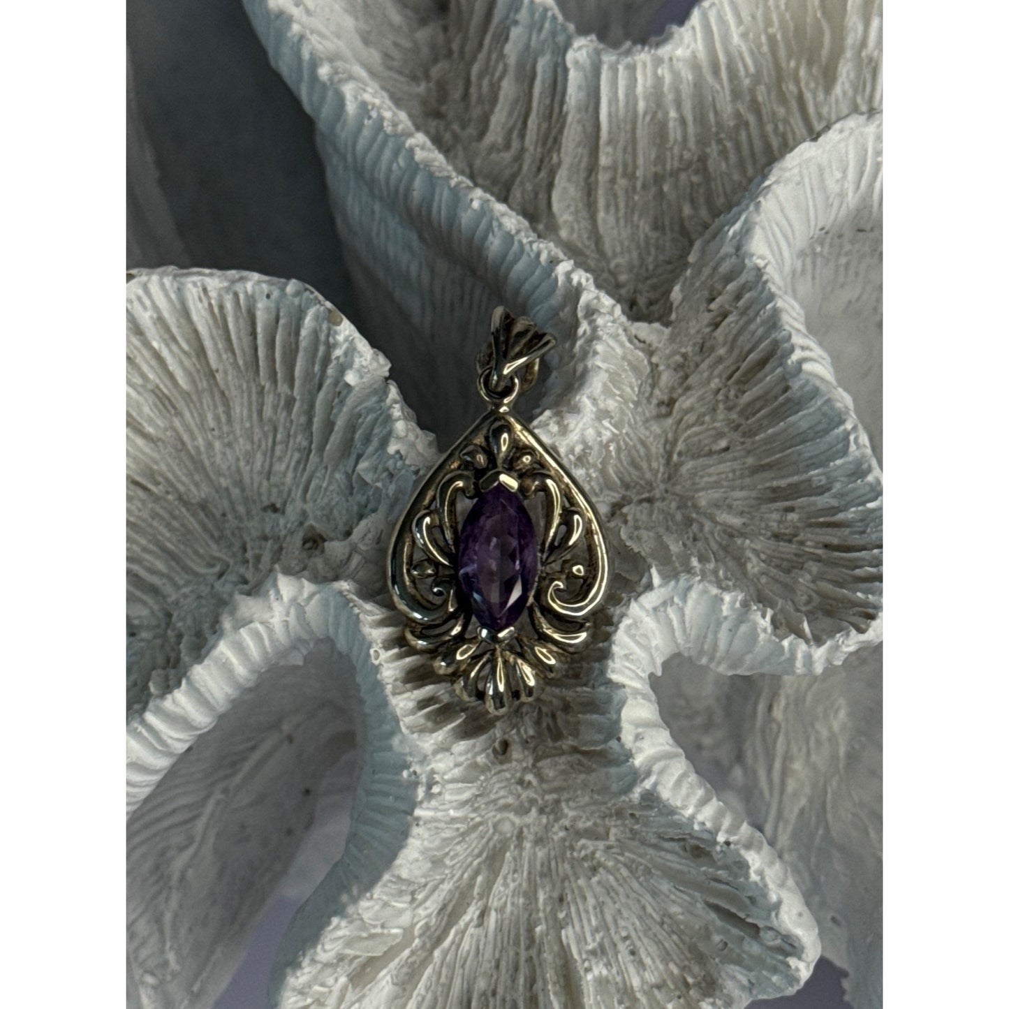 CLASSY 925 STERLING SILVER AMETHYST PENDANT LENGTH 1.20 INCH