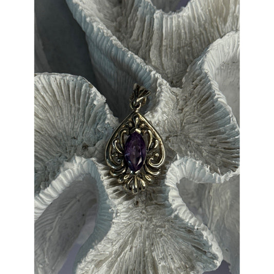 CLASSY 925 STERLING SILVER AMETHYST PENDANT LENGTH 1.20 INCH