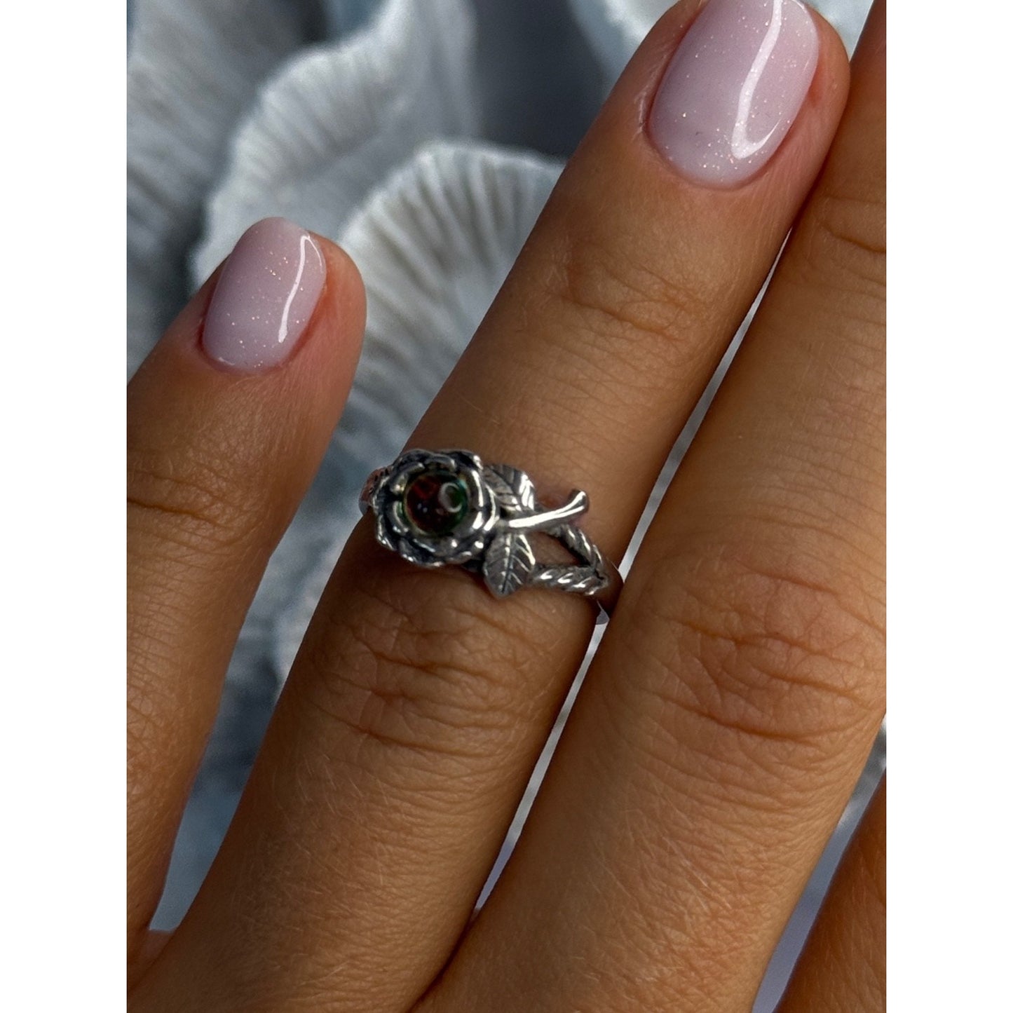 925 STERLING SILVER WATERMELON TOURMALINE FLOWER RING SIZE 6