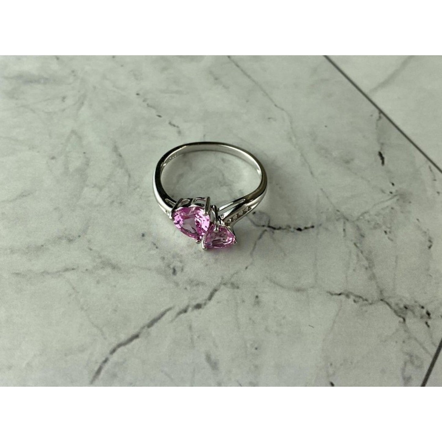 925 STERLING SILVER PINK TOPAZ "HEARTS" RING SIZE 7