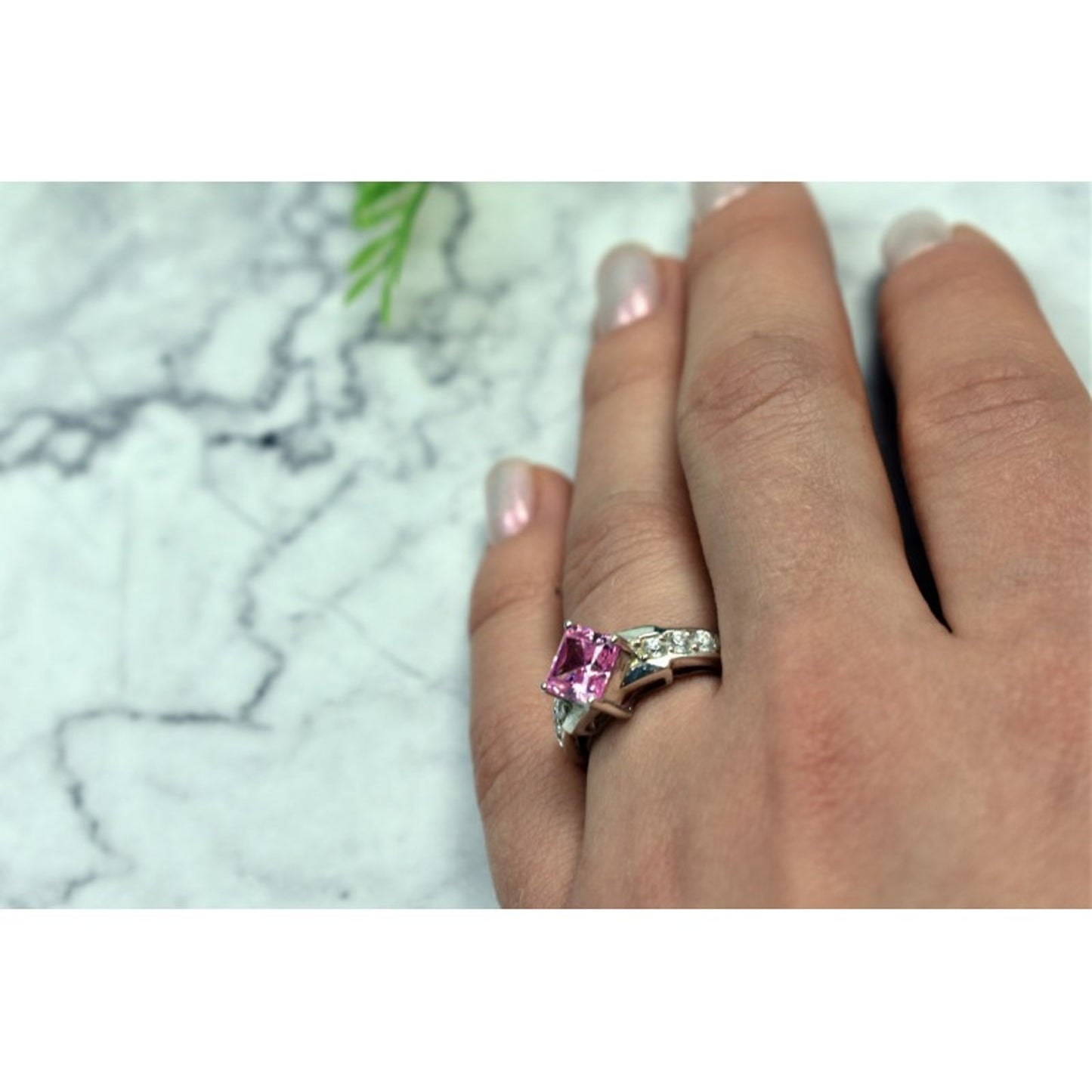 925 STERLING SILVER PINK & WHITE CZ RING SIZE 6
