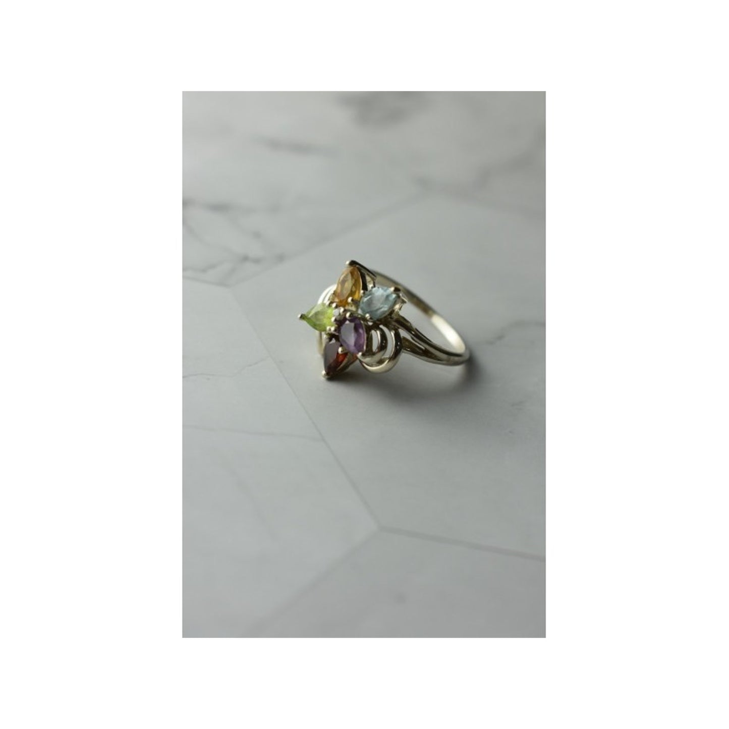 925 STERLING SILVER MULTI GEMSTONES "FLOWER" RING SIZE 8
