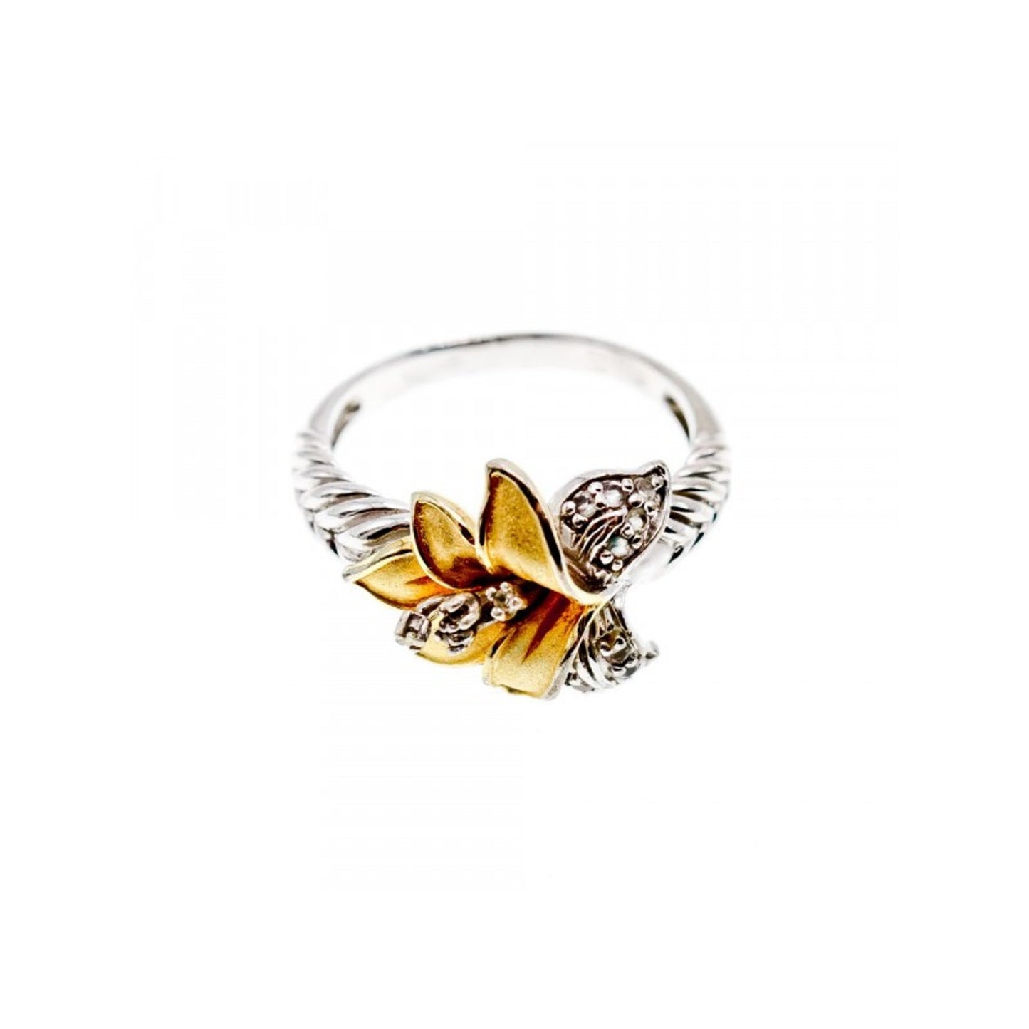 925 STERLING SILVER GOLD PLATED CZ "FLOWER" RING SIZE 7
