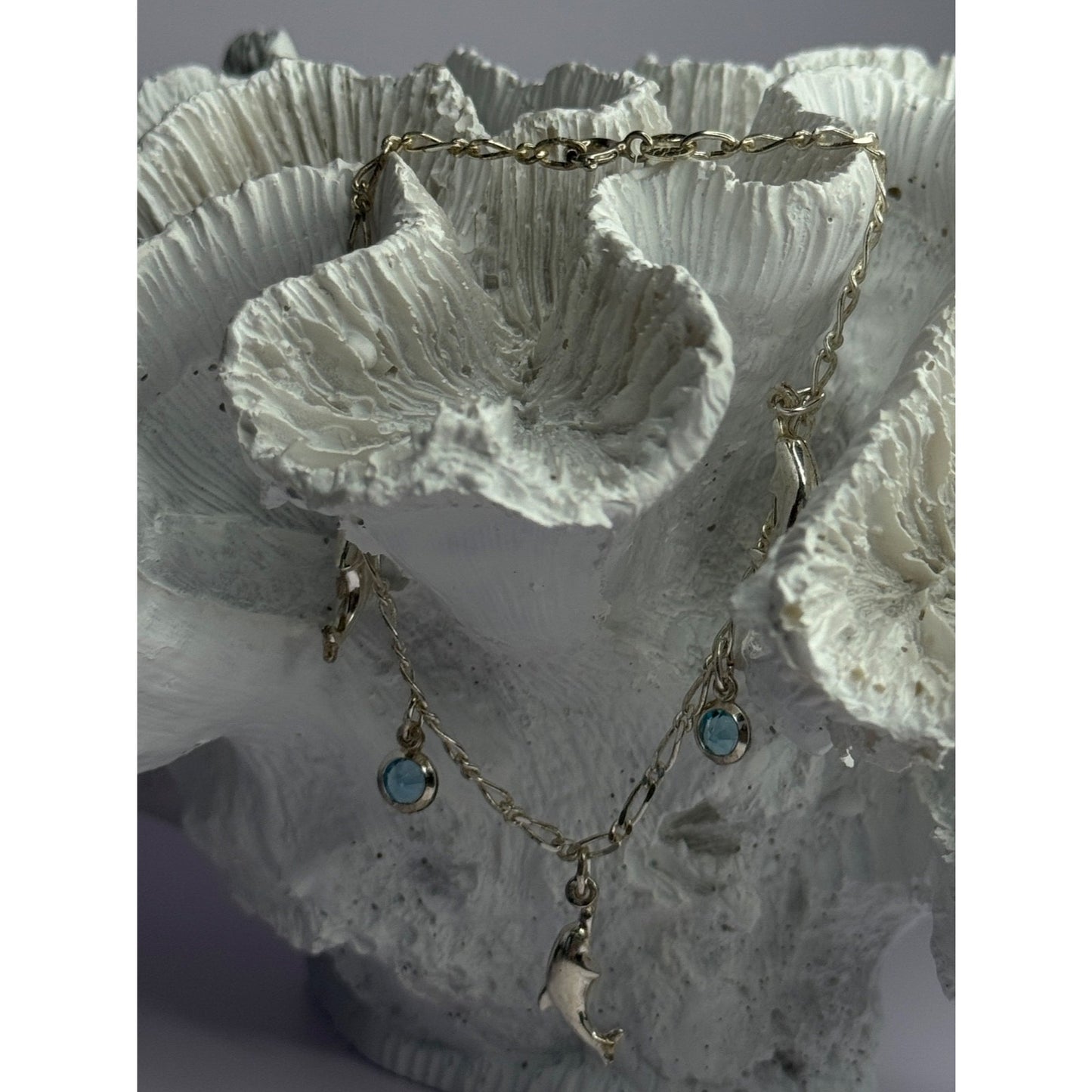 925 STERLING SILVER DOLPHIN BLUE TOPAZ BRACELET LENGTH 7.5