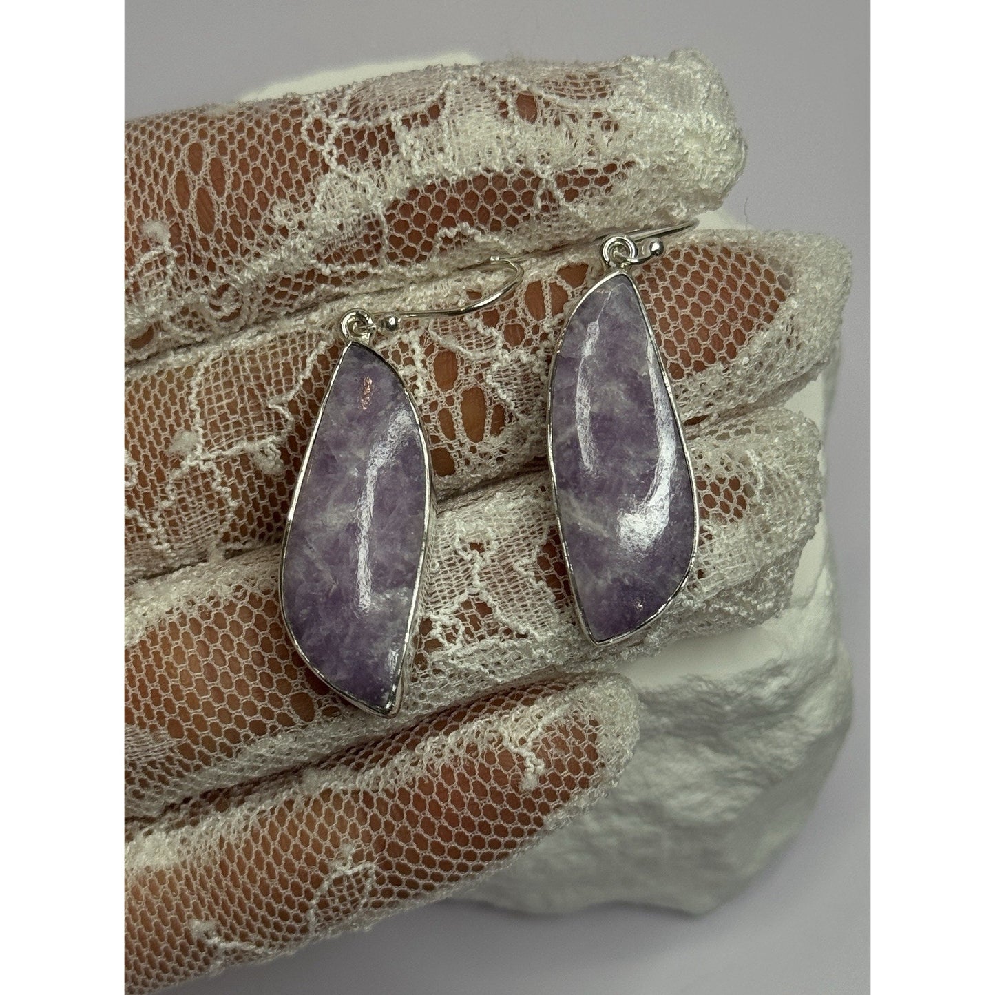 925 STERLING SILVER LEPIDOLITE EARRINGS LENGTH 2 INCH