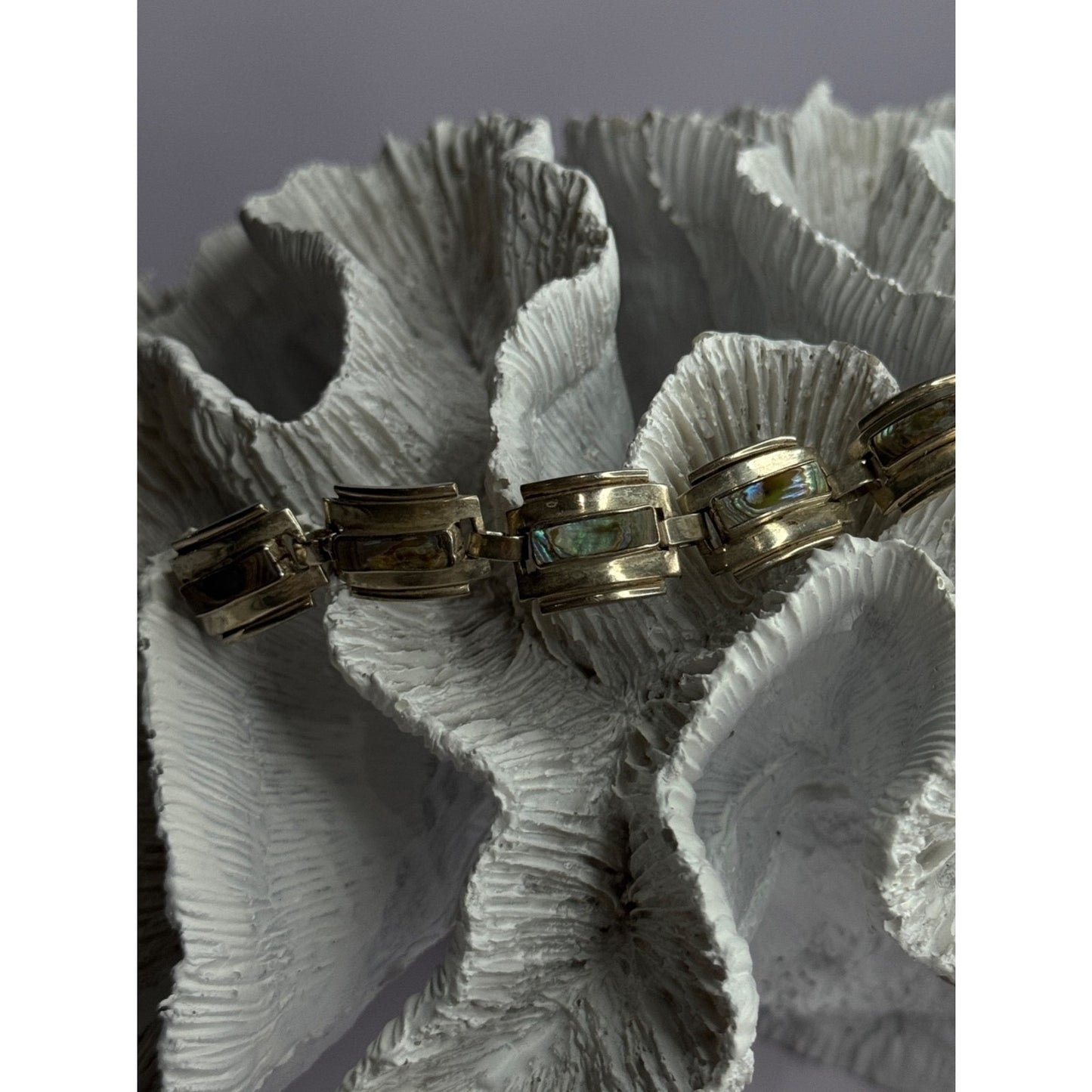 VINTAGE 925 STERLING SILVER ABALONE BRACELET LENGTH 6.5