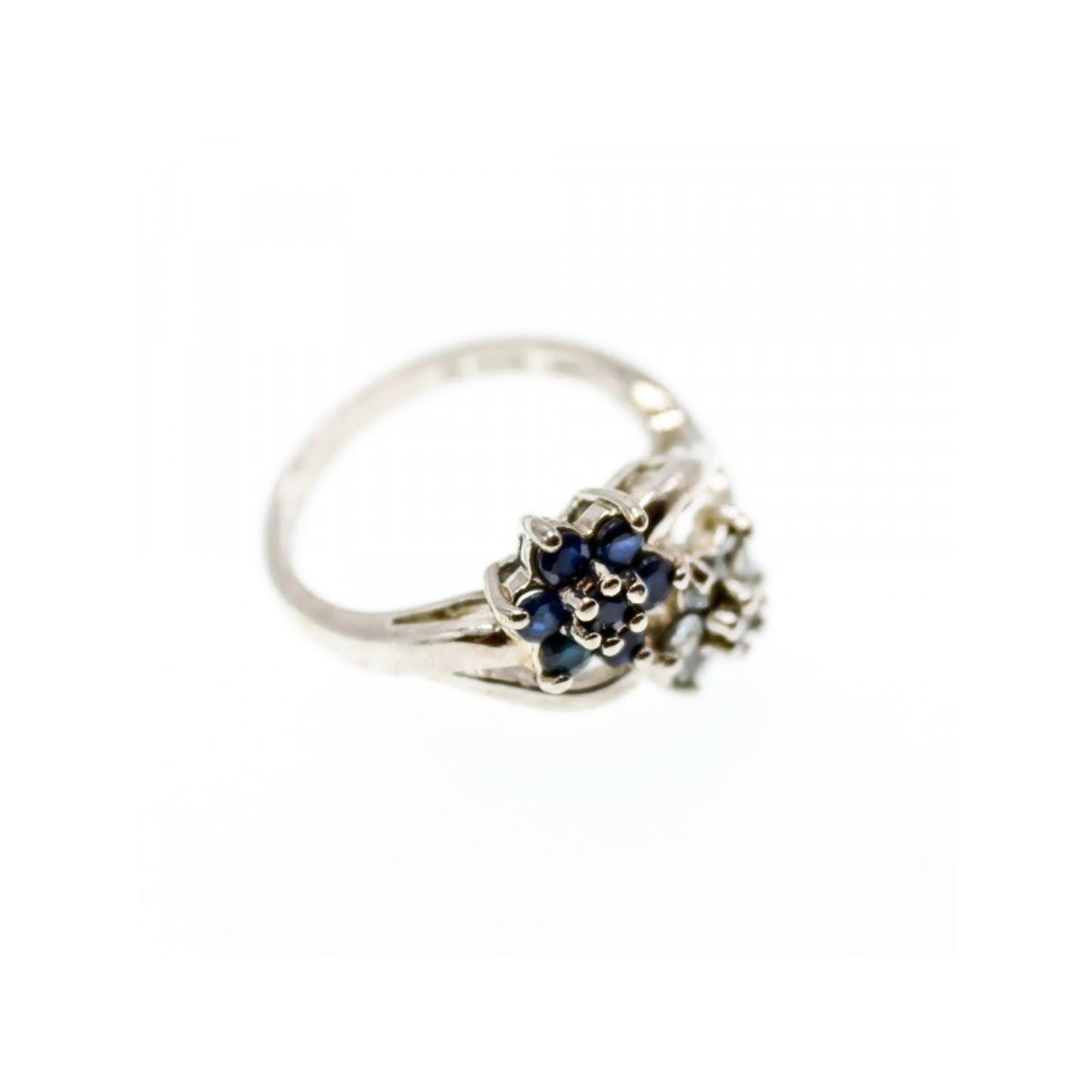 925 STERLING SILVER BLUE SAPPHIRE & WHITE TOPAZ "FLOWERS" RING SIZE 8