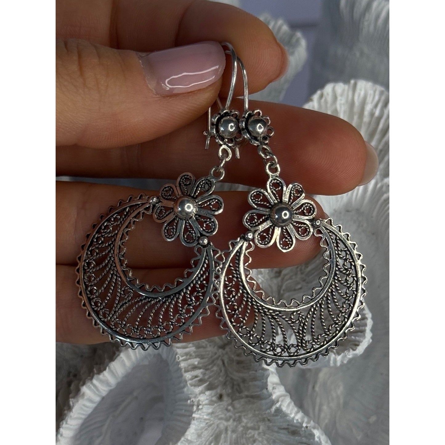VINTAGE 925 STERLING SILVER DESIGNER DGS TURKEY FLOWER FILIGREE LENGTH 2.30 INCH