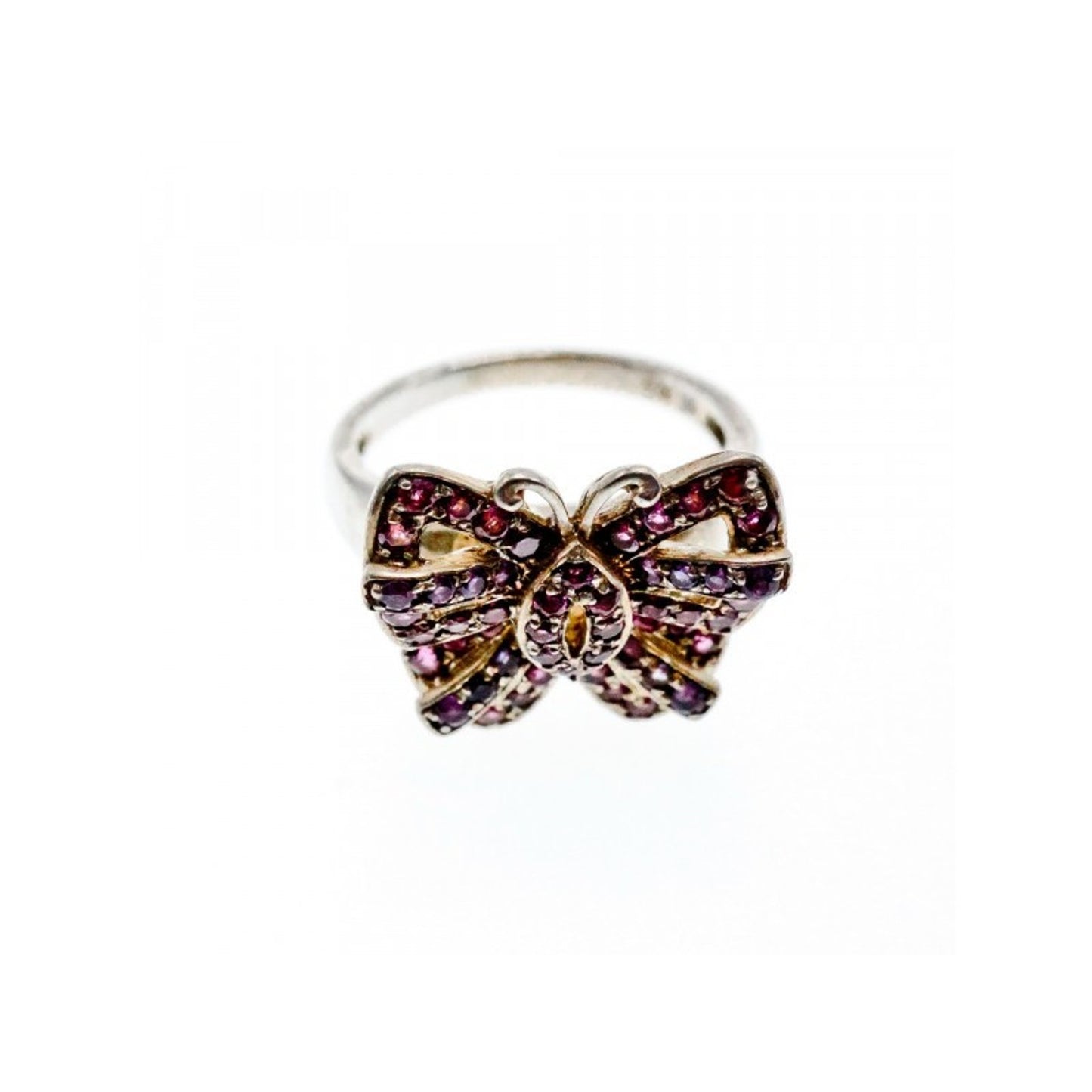 925 STERLING SILVER IOLITE & PINK TOPAZ "BUTTERFLY" RING SIZE 8