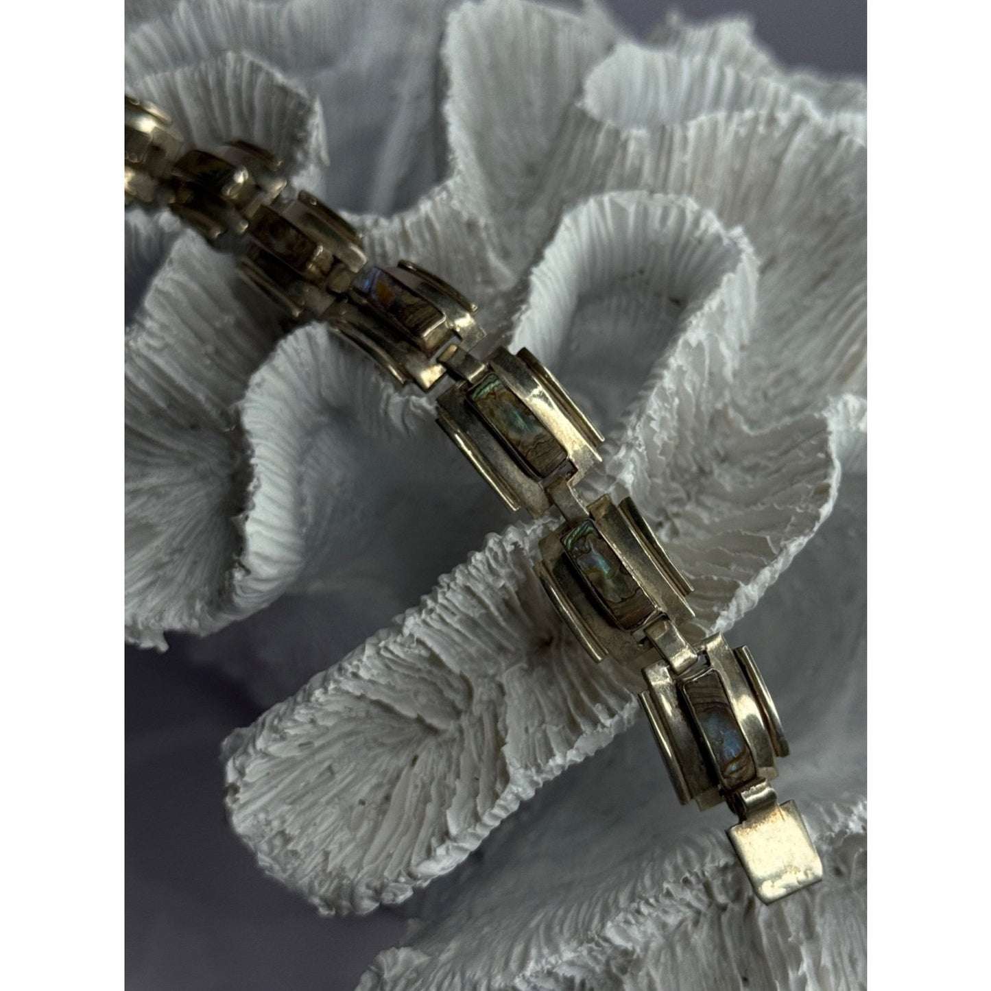 VINTAGE 925 STERLING SILVER ABALONE BRACELET LENGTH 6.5