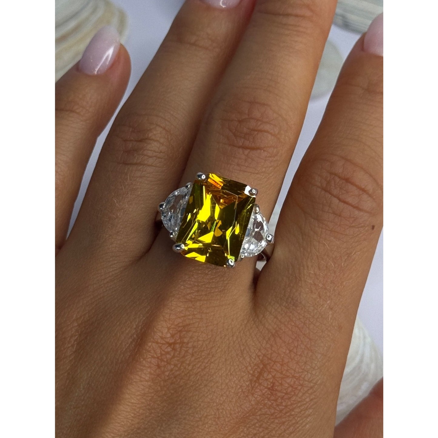 925 Sterling Silver Citrine & Beryl Ring Size 11
