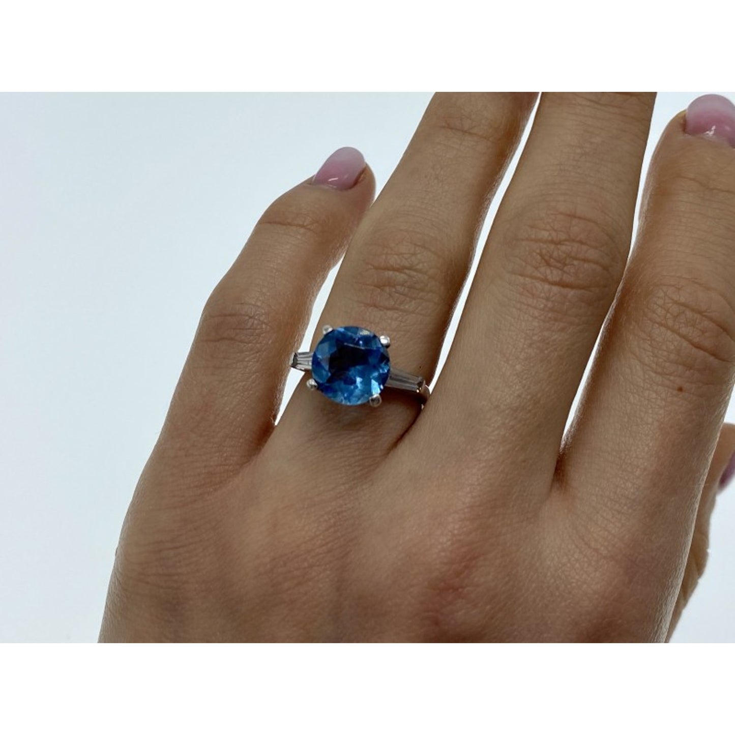 925 STERLING SILVER BLUE TOPAZ & QUARTZ RING SIZE 6.5