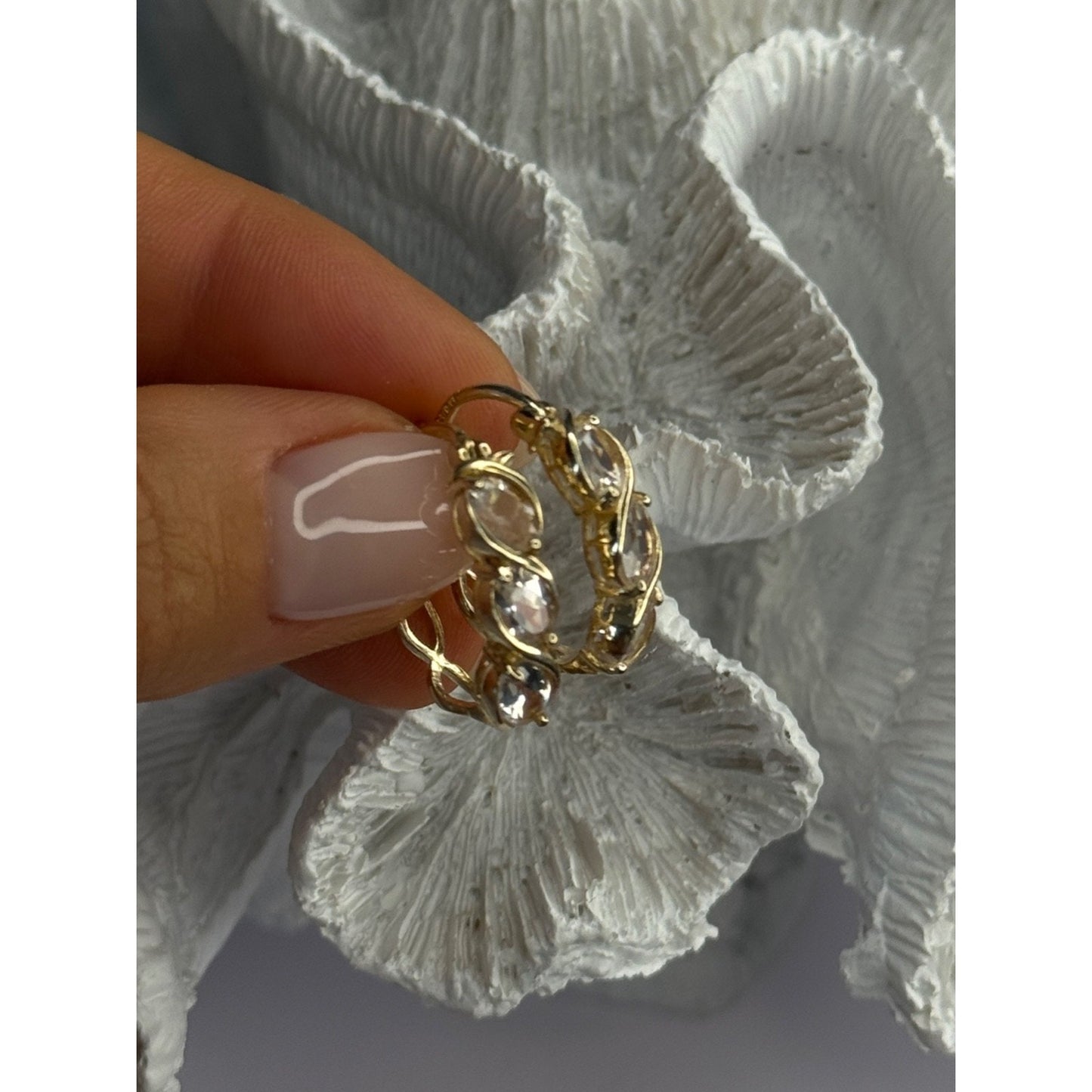 925 STERLING SILVER GOLD PLATED WHITE TOPAZ EARRINGS LENGTH 0.90 INCH