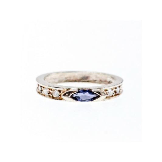 925 STERLING SILVER IOLITE & CZ BAND RING SIZE 6.5