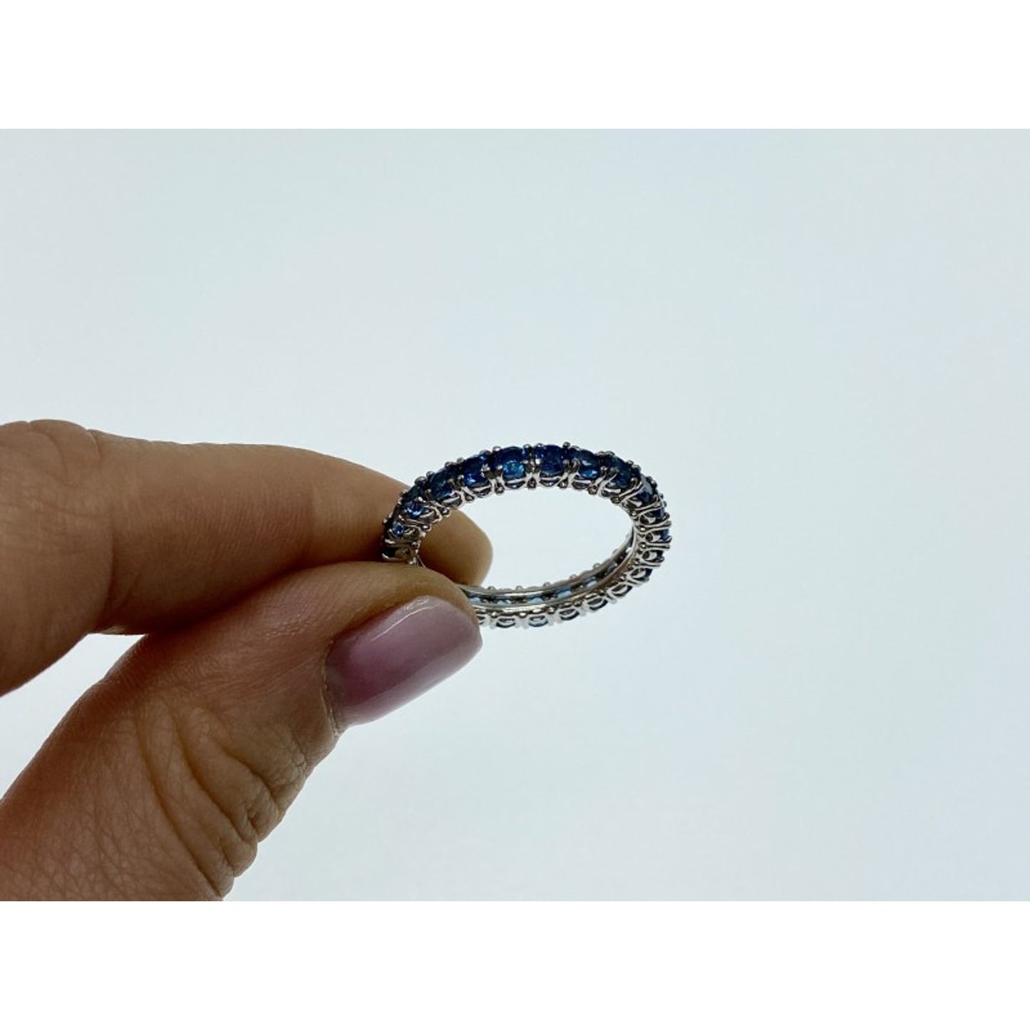 925 STERLING SILVER AQUAMARINES BAND RING SIZE 10.5