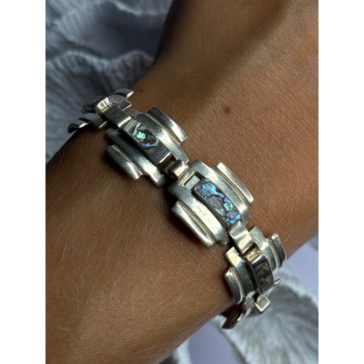 VINTAGE 925 STERLING SILVER ABALONE BRACELET LENGTH 7