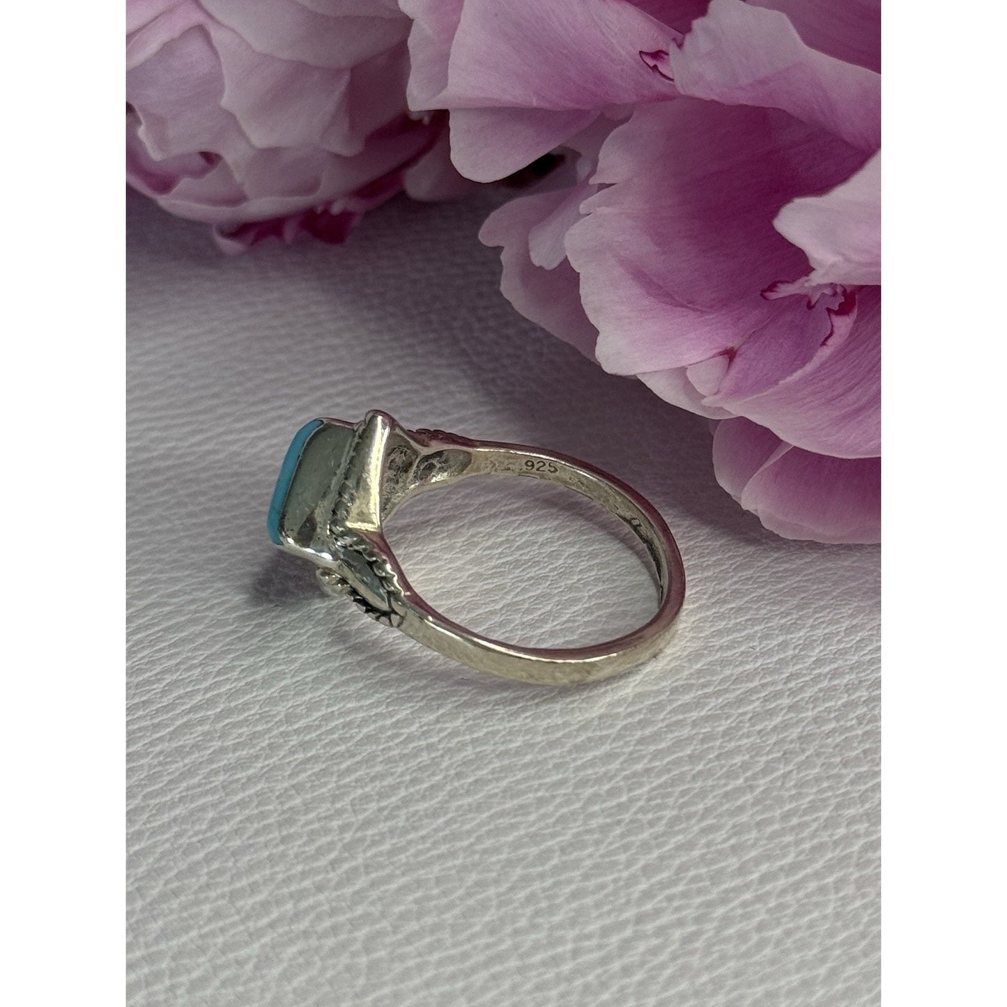 925 STERLING SILVER TURQUOISE RING SIZE 8.8
