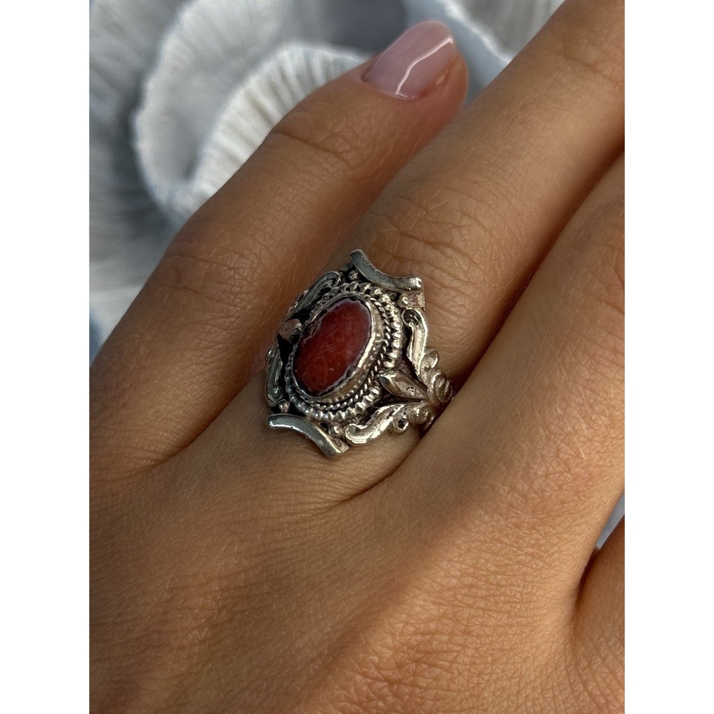 VINTAGE 925 STERLING SILVER AGATE RING SIZE 6