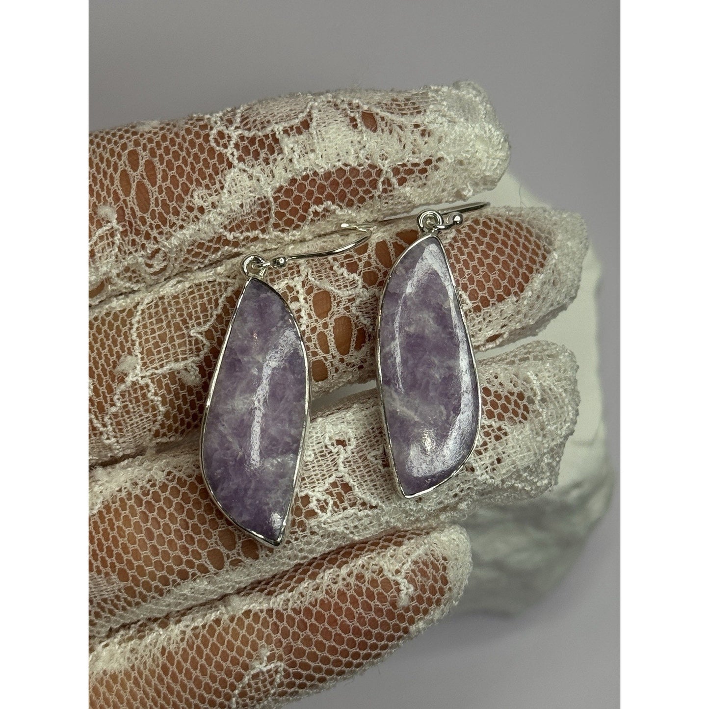 925 STERLING SILVER LEPIDOLITE EARRINGS LENGTH 2 INCH