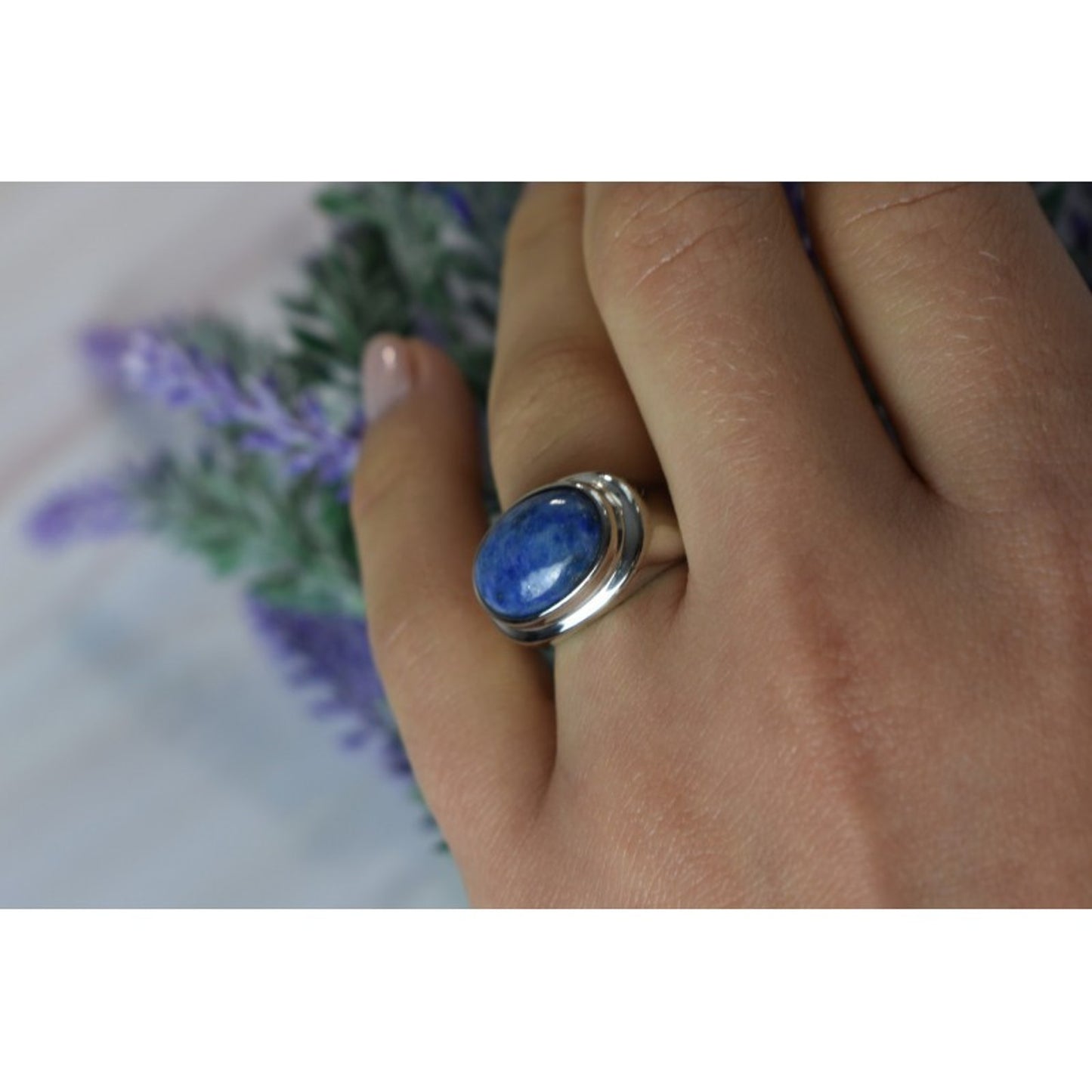 VINTAGE 925 STERLING SILVER SODALITE RING SIZE 6.5