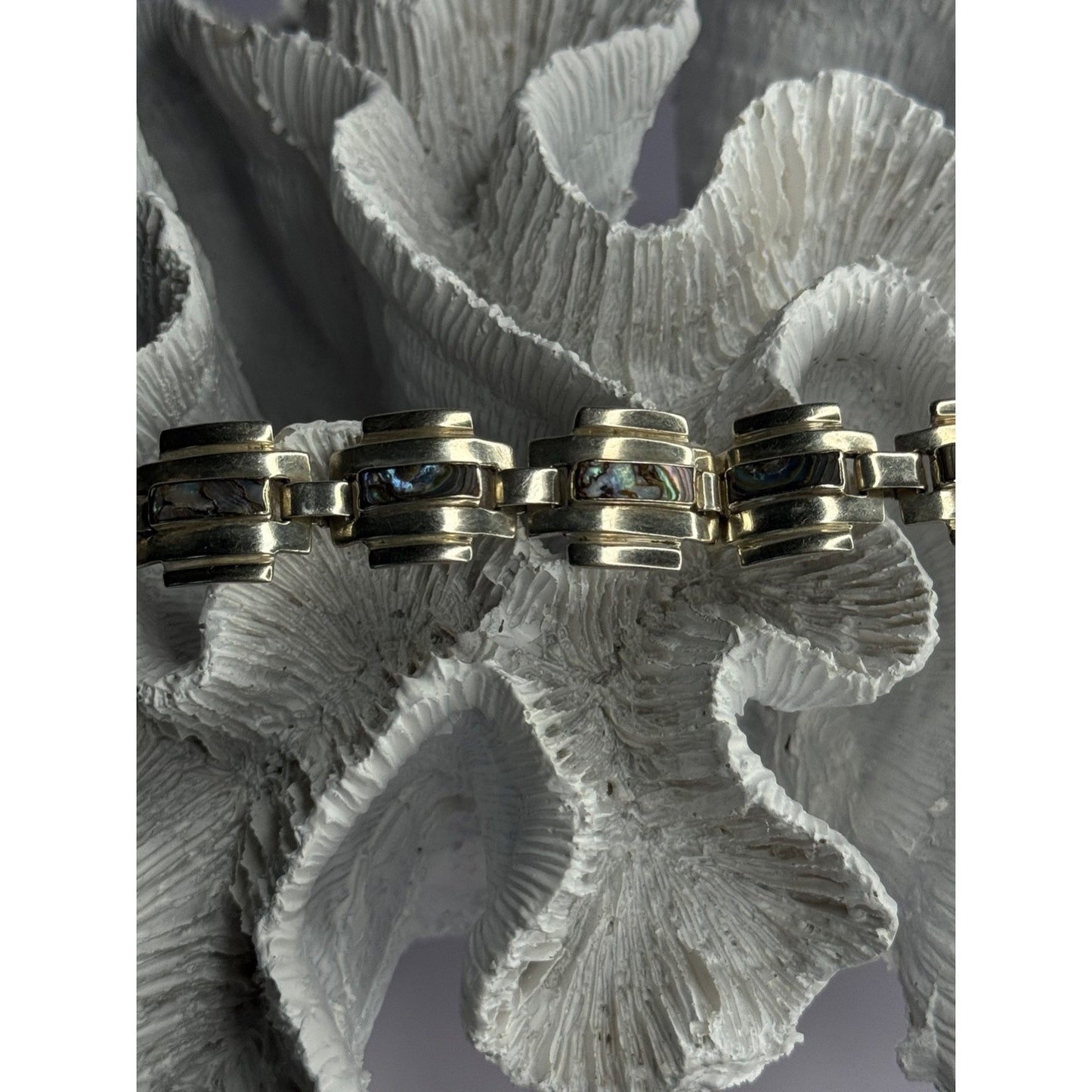 VINTAGE 925 STERLING SILVER ABALONE BRACELET LENGTH 7
