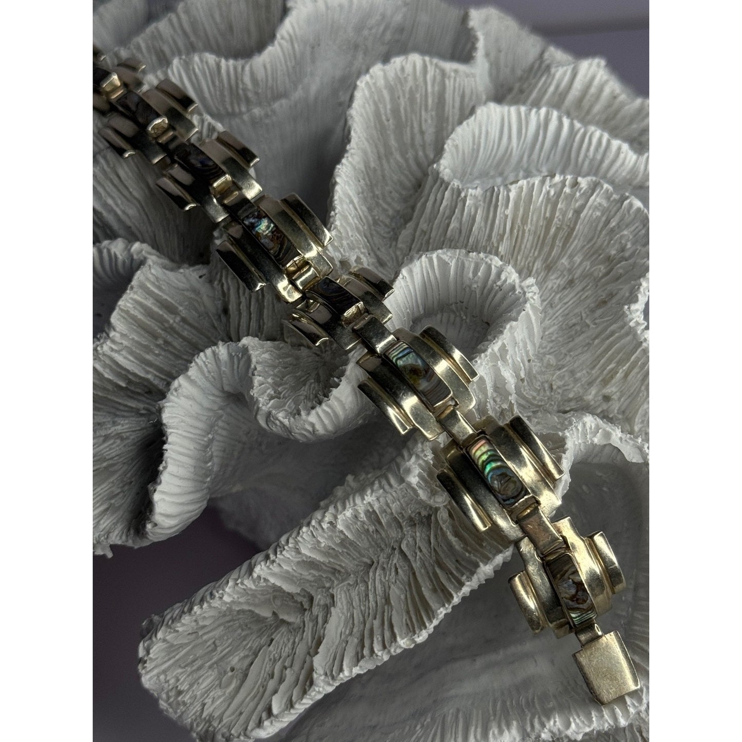 VINTAGE 925 STERLING SILVER ABALONE BRACELET LENGTH 7