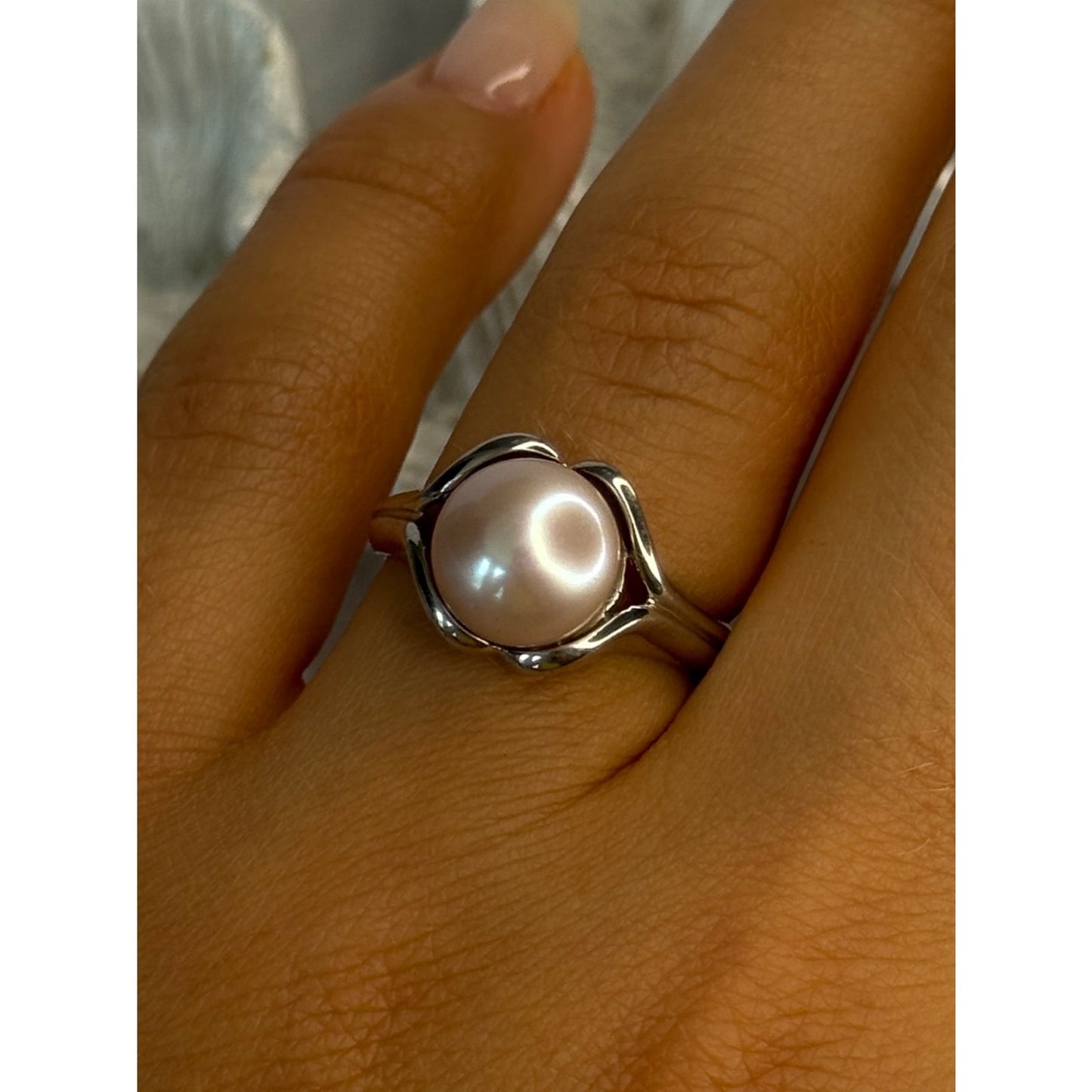 925 Sterling Silver Pearl Ring Size 8