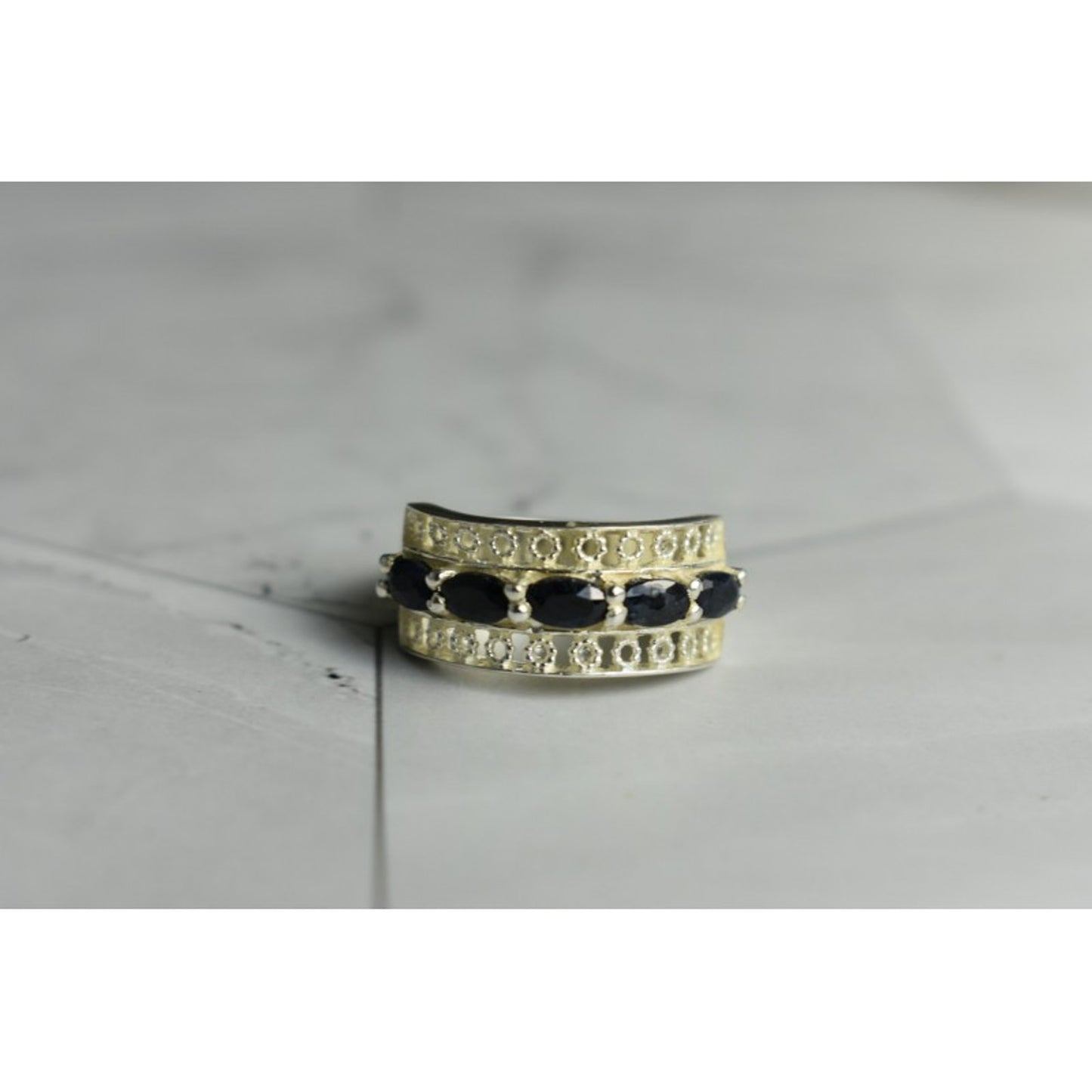 925 STERLING SILVER SAPPHIRES OPENWORK RING SIZE 6.5