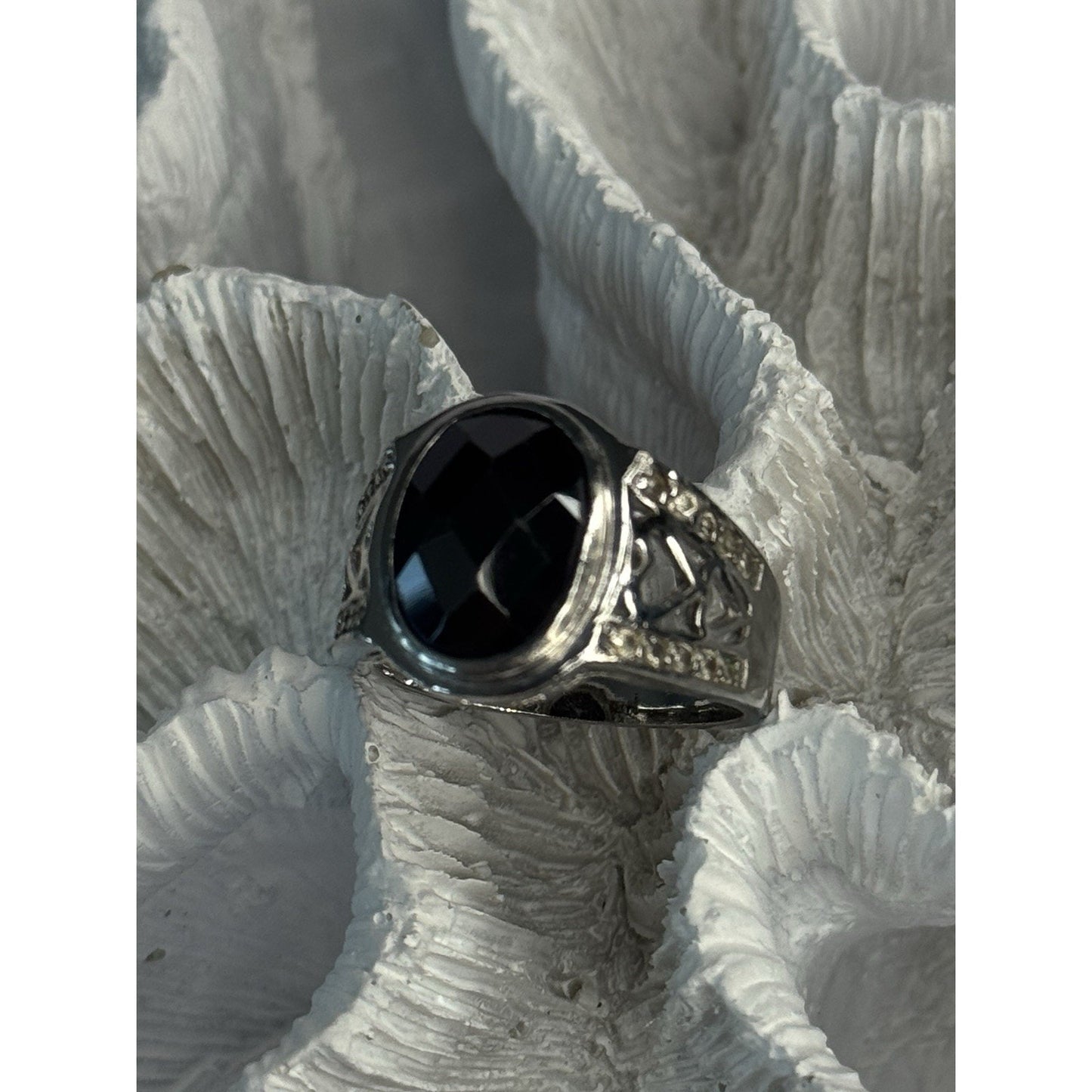 925 STERLING SILVER ONYX & BERYL RING SIZE 9