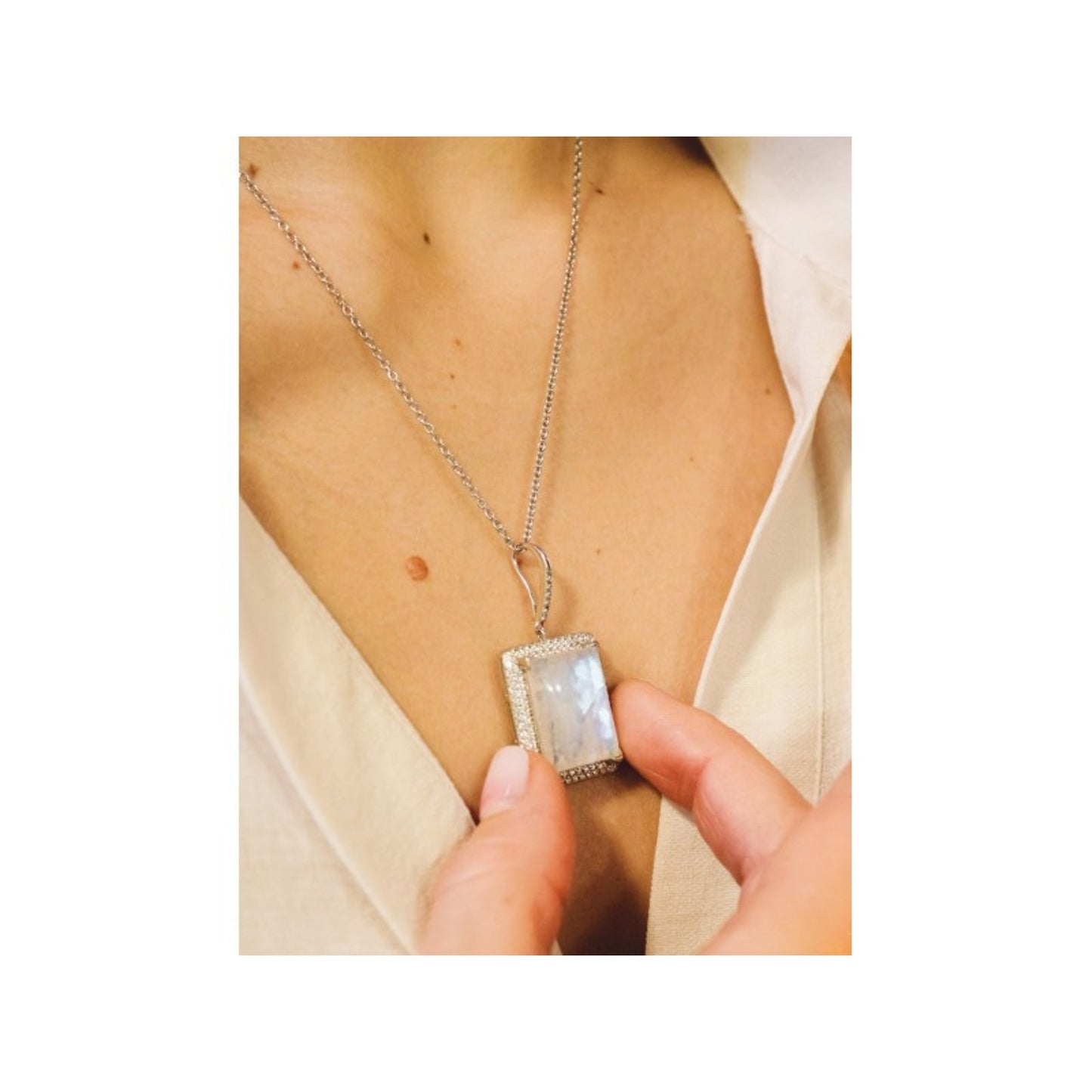 925 Sterling Silver Moonstone & CZ Chain with Pendant