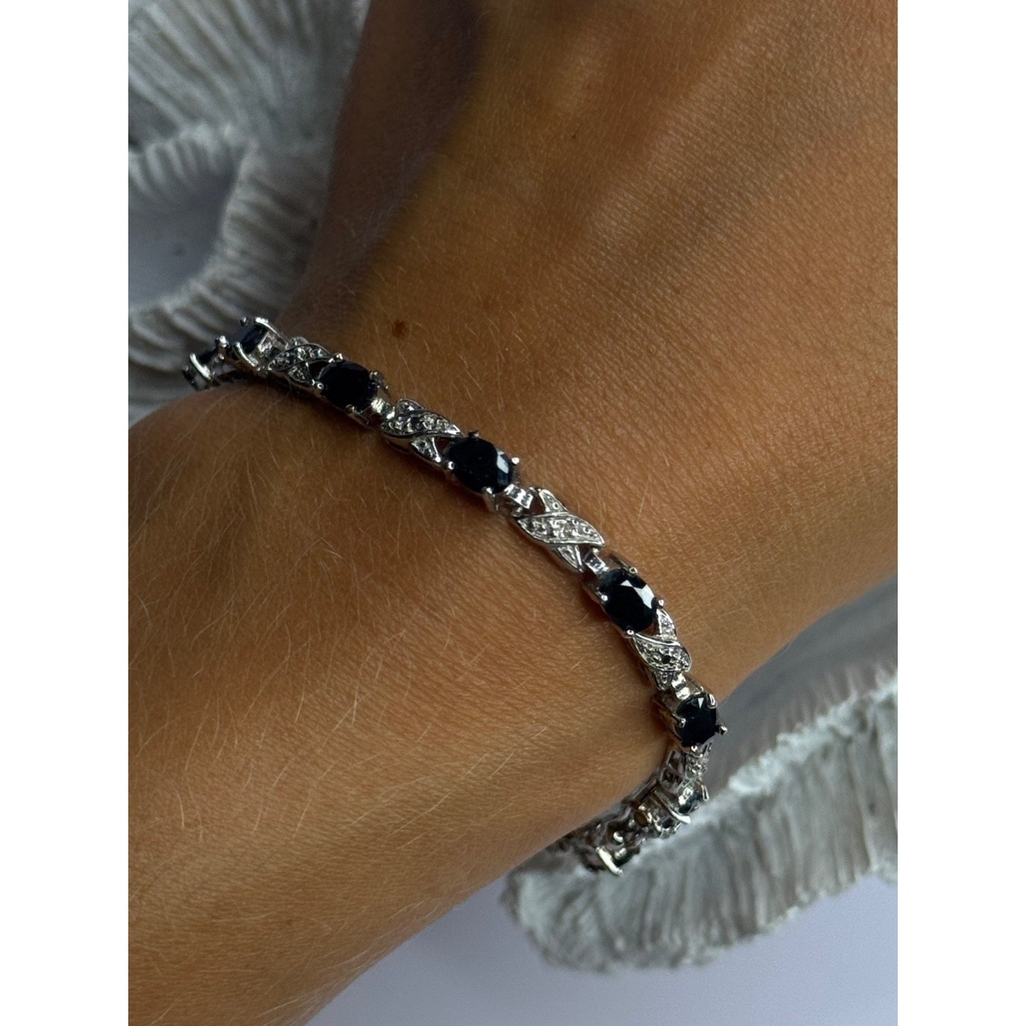 925 STERLING SILVER SAPPHIRE & DIAMOND BRACELET LENGTH 7