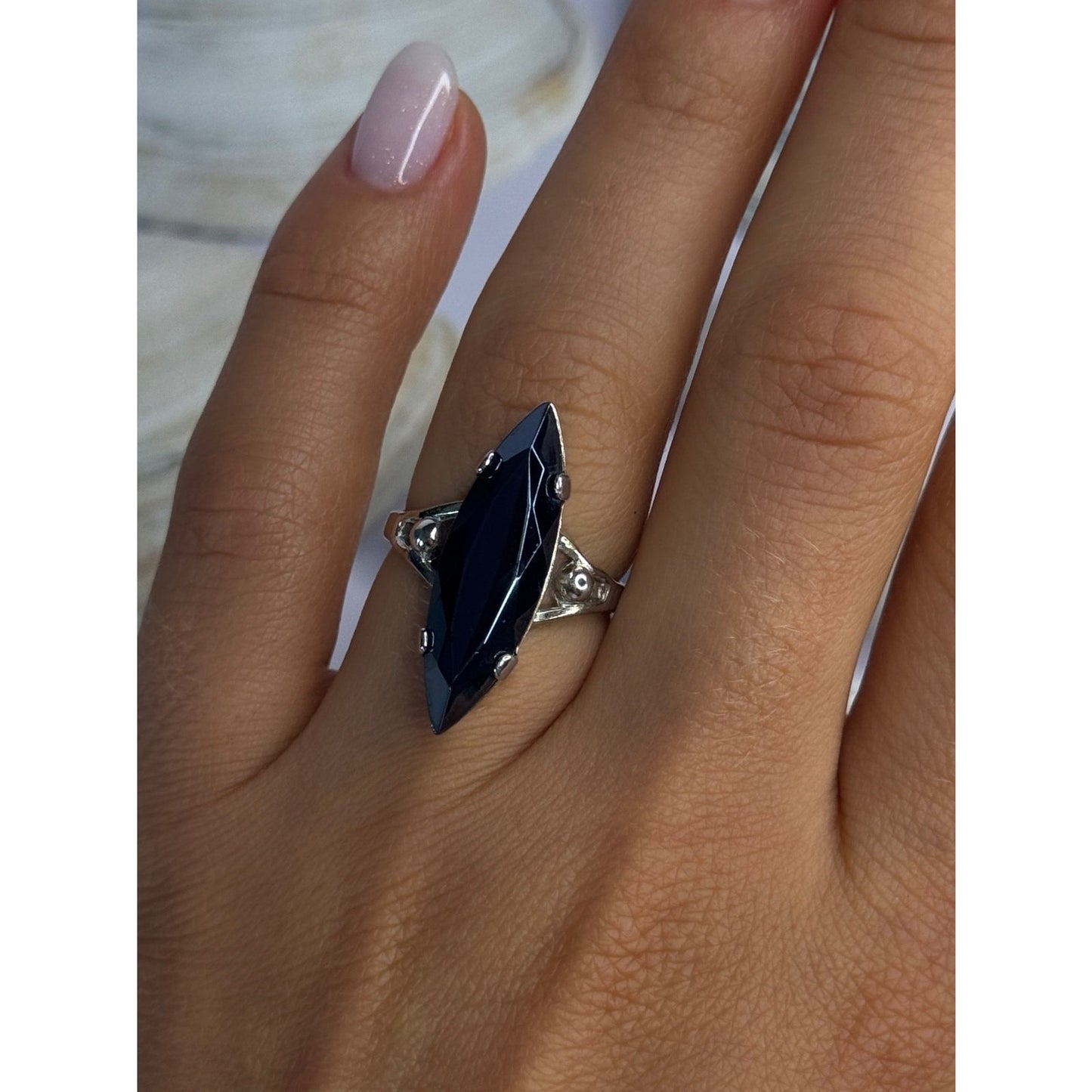 Vintage 925 Sterling Silver Hematite Ring Size 6.5