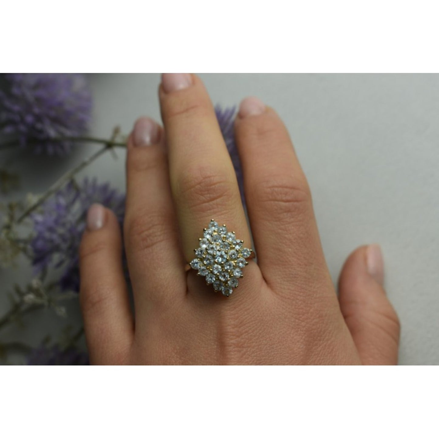 925 STERLING SILVER GOLD PLATED BLUE SPINEL RING SIZE 8