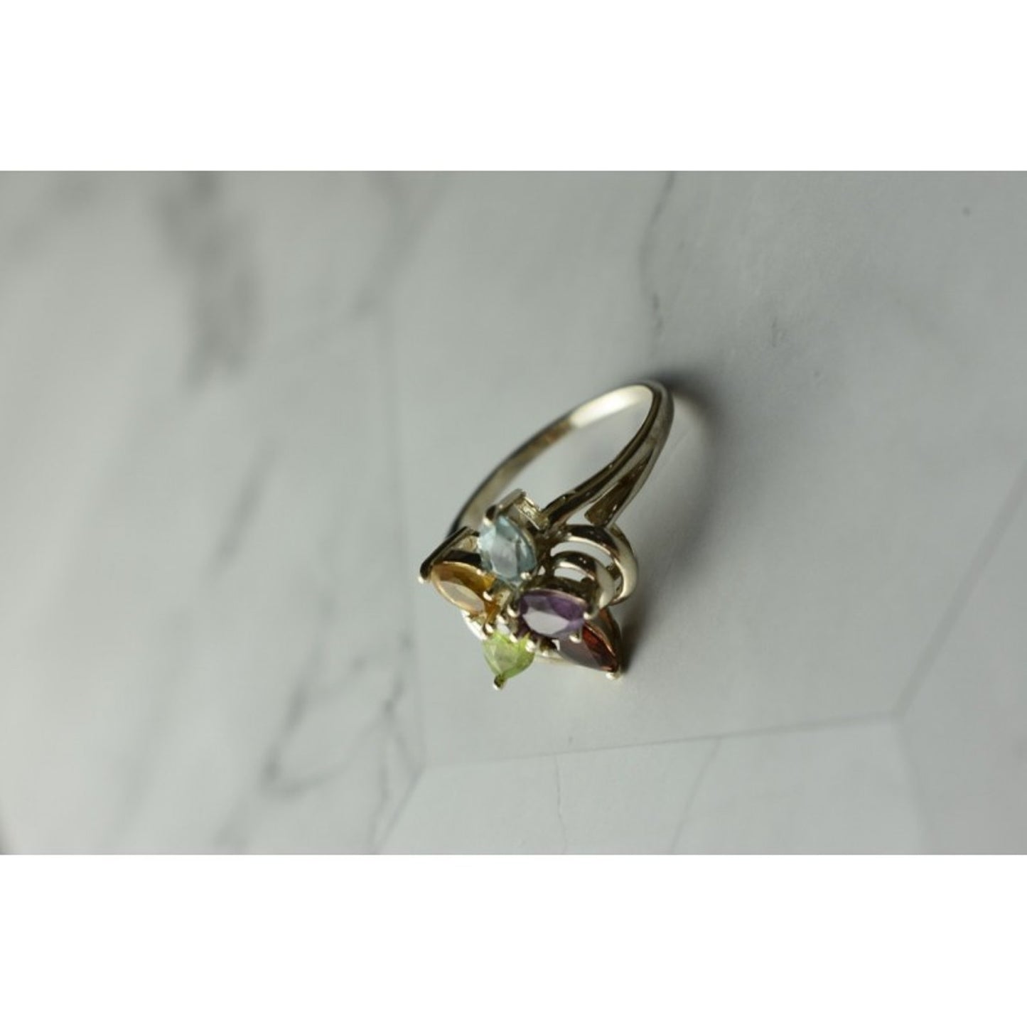 925 STERLING SILVER MULTI GEMSTONES "FLOWER" RING SIZE 8