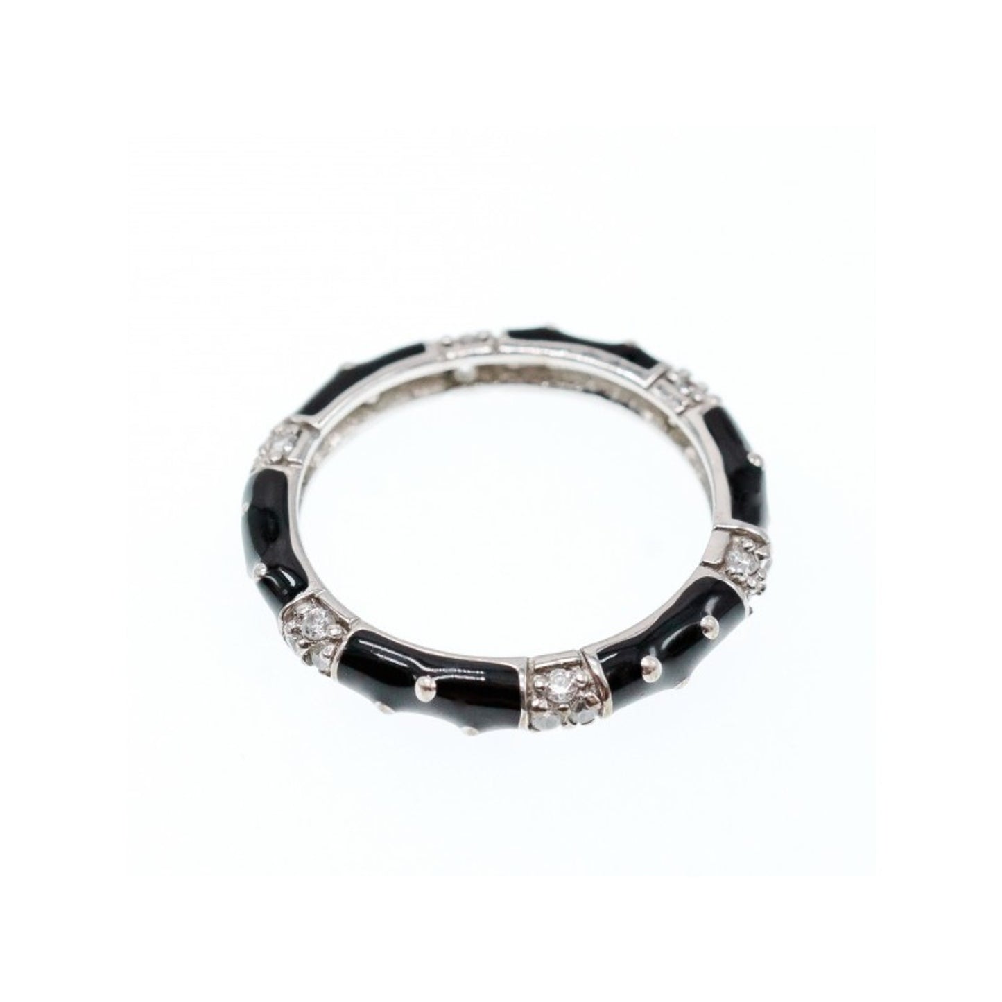 925 STERLING SILVER BLACK ENAMEL & CZ BAND RING SIZE 11